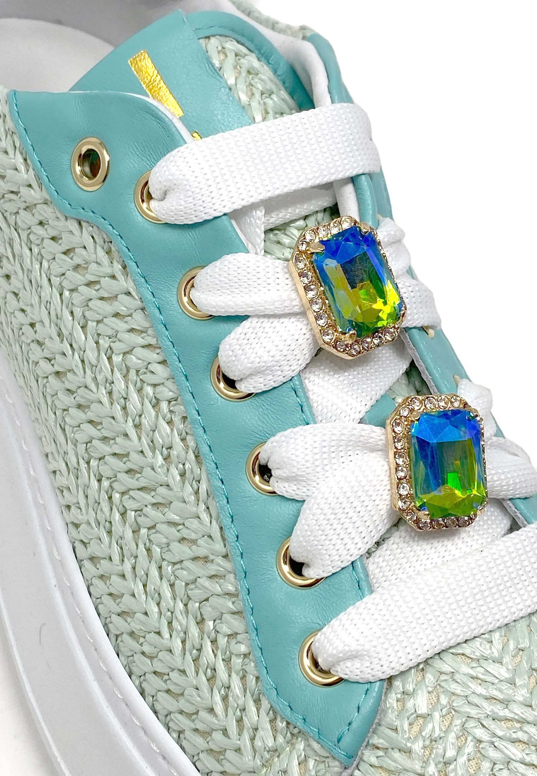 Pia Sneaker | Raffia Acqua