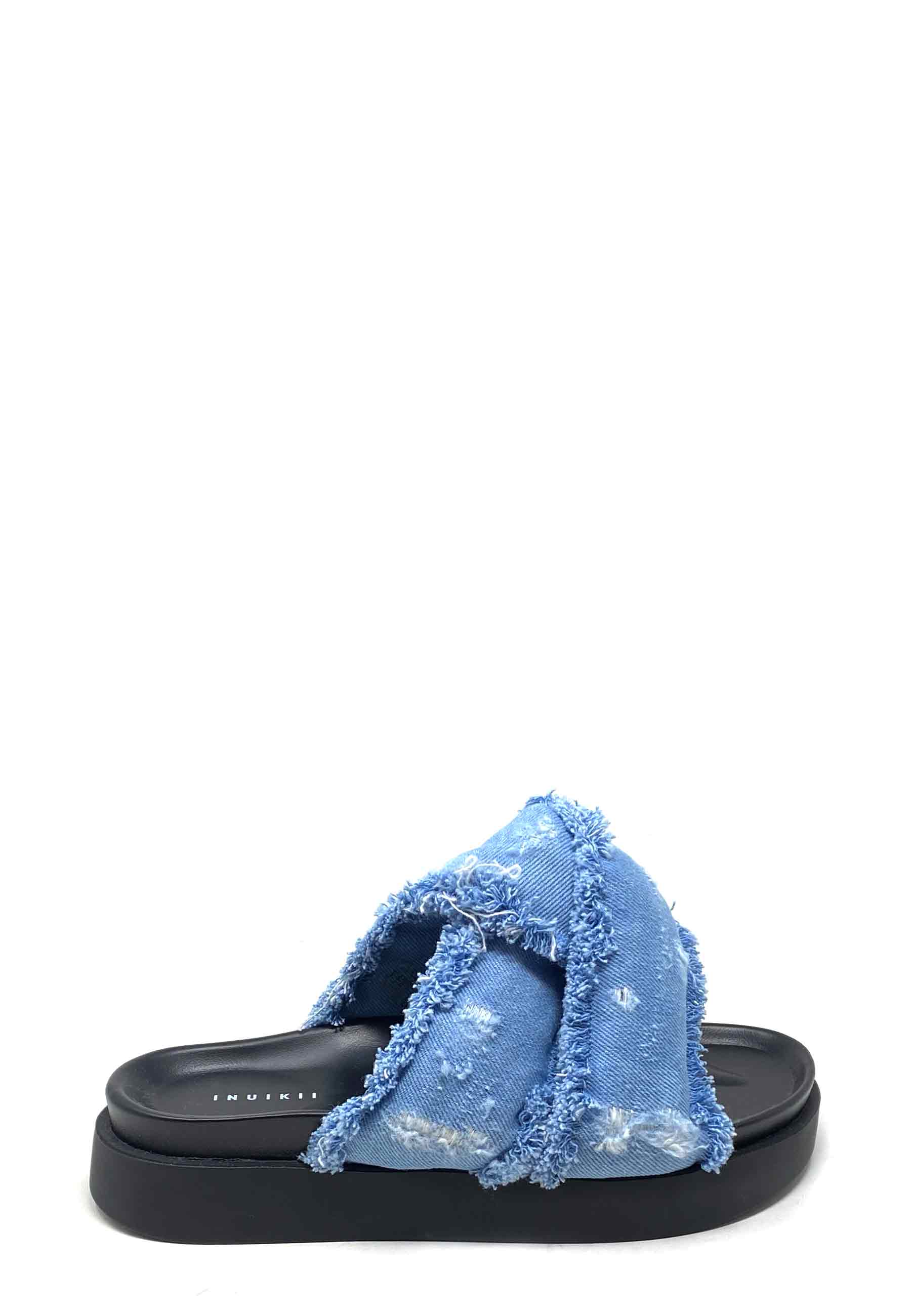 Soft Crossed Jeans Pantolette | Light Blue