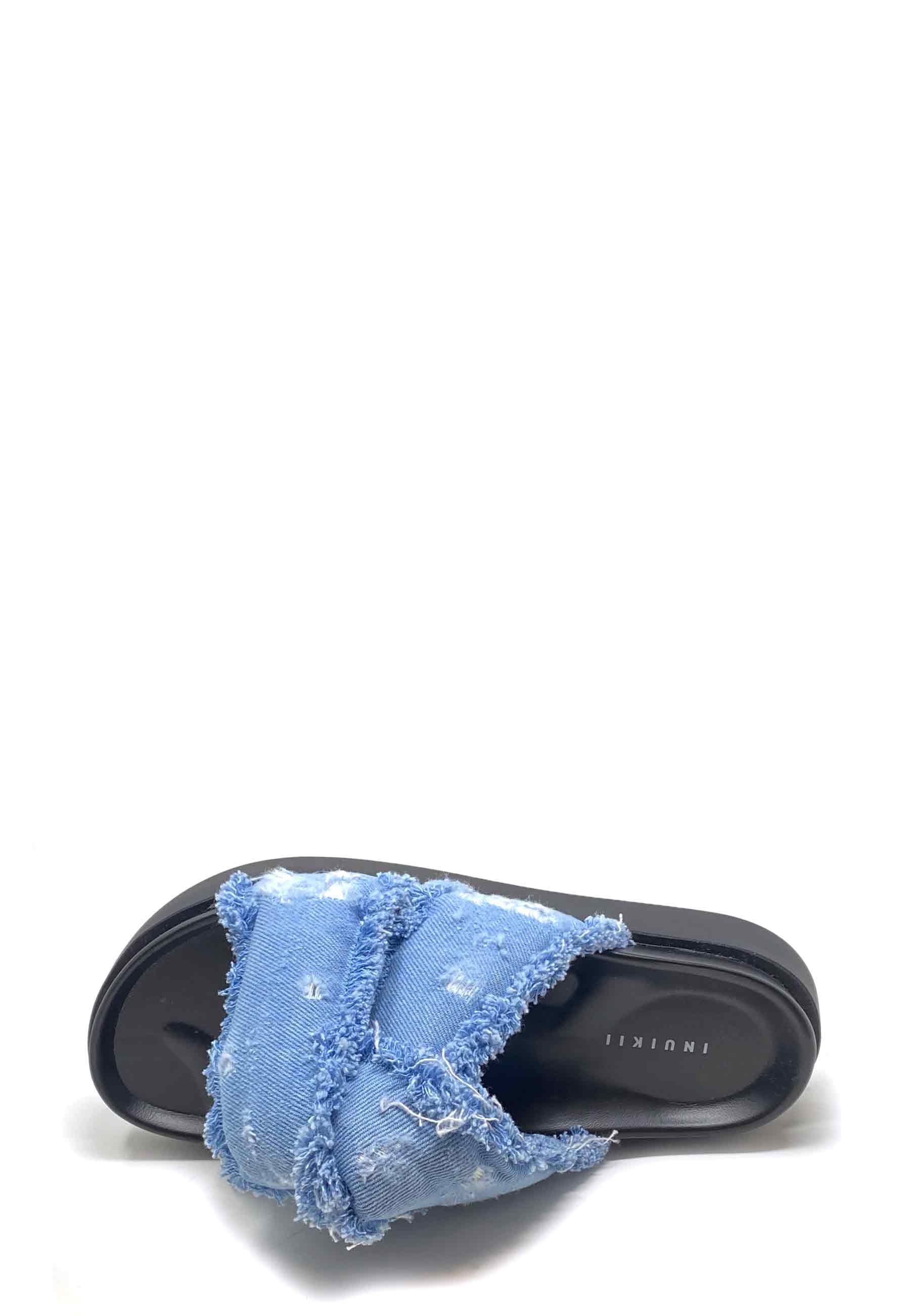 Soft Crossed Jeans Pantolette | Light Blue