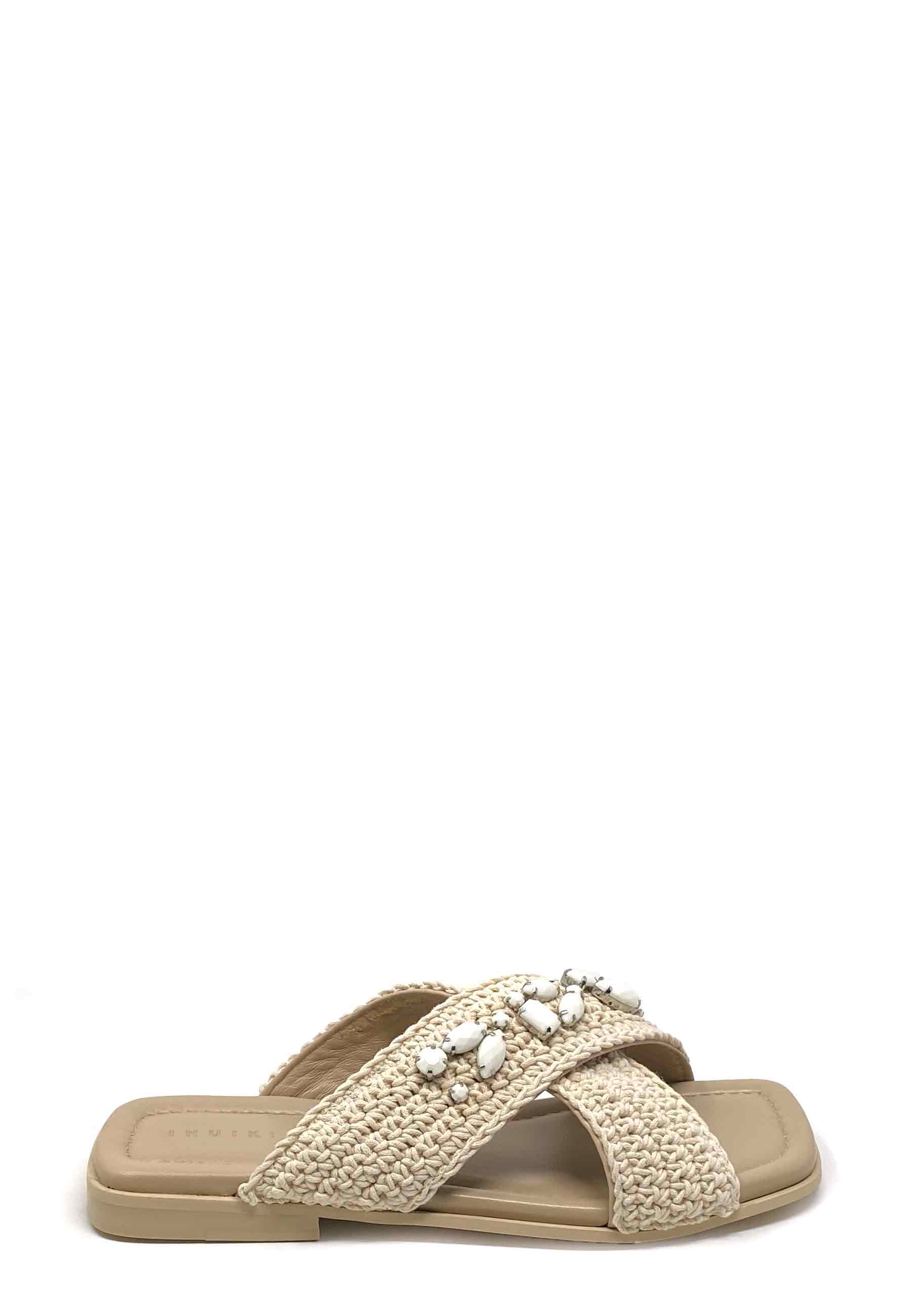 Woven Crossed Stones Pantolette |Â White