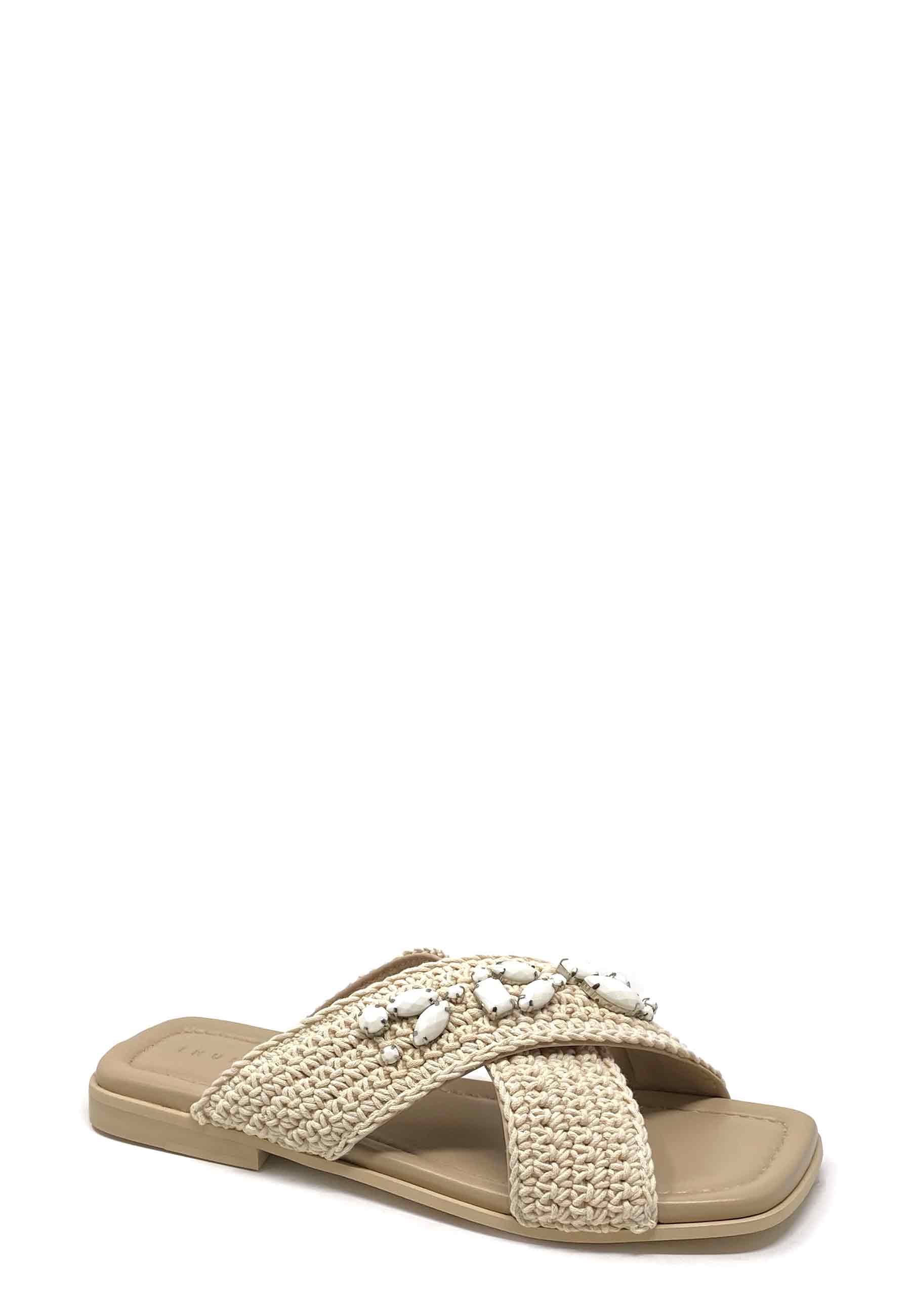 Woven Crossed Stones Pantolette |Â White