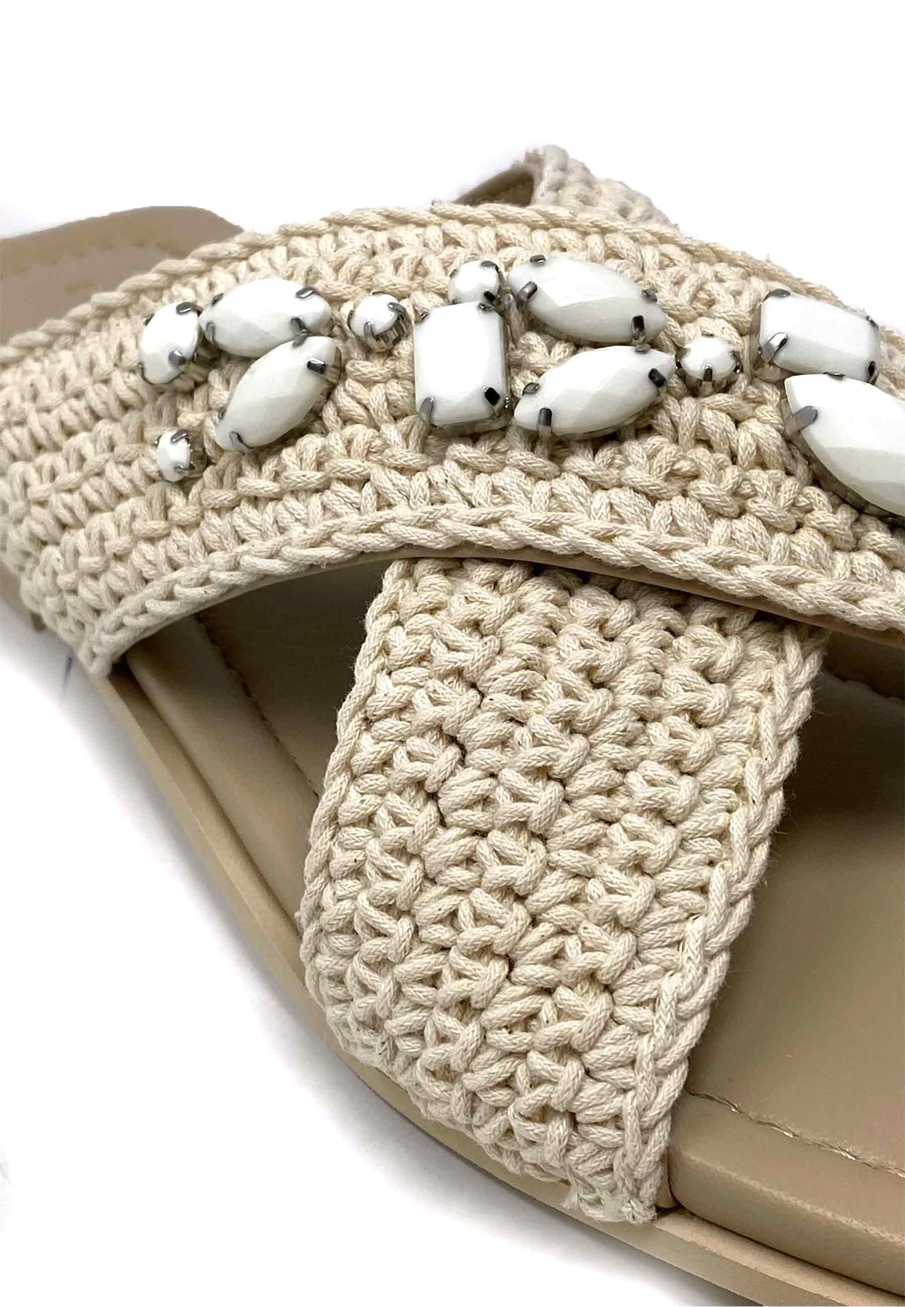 Woven Crossed Stones Pantolette |Â White