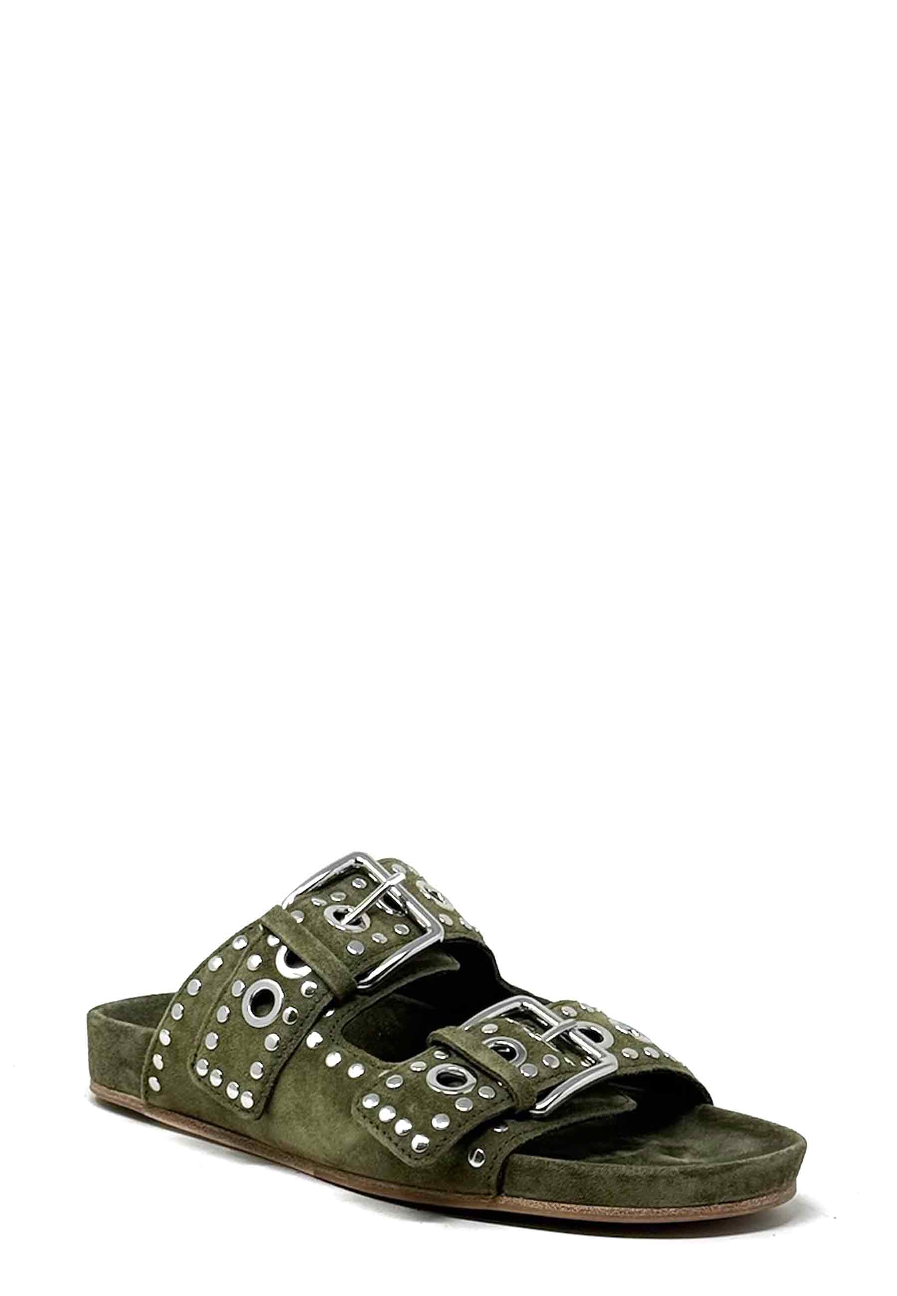 Love Pantolette | Oliv Silver Suede