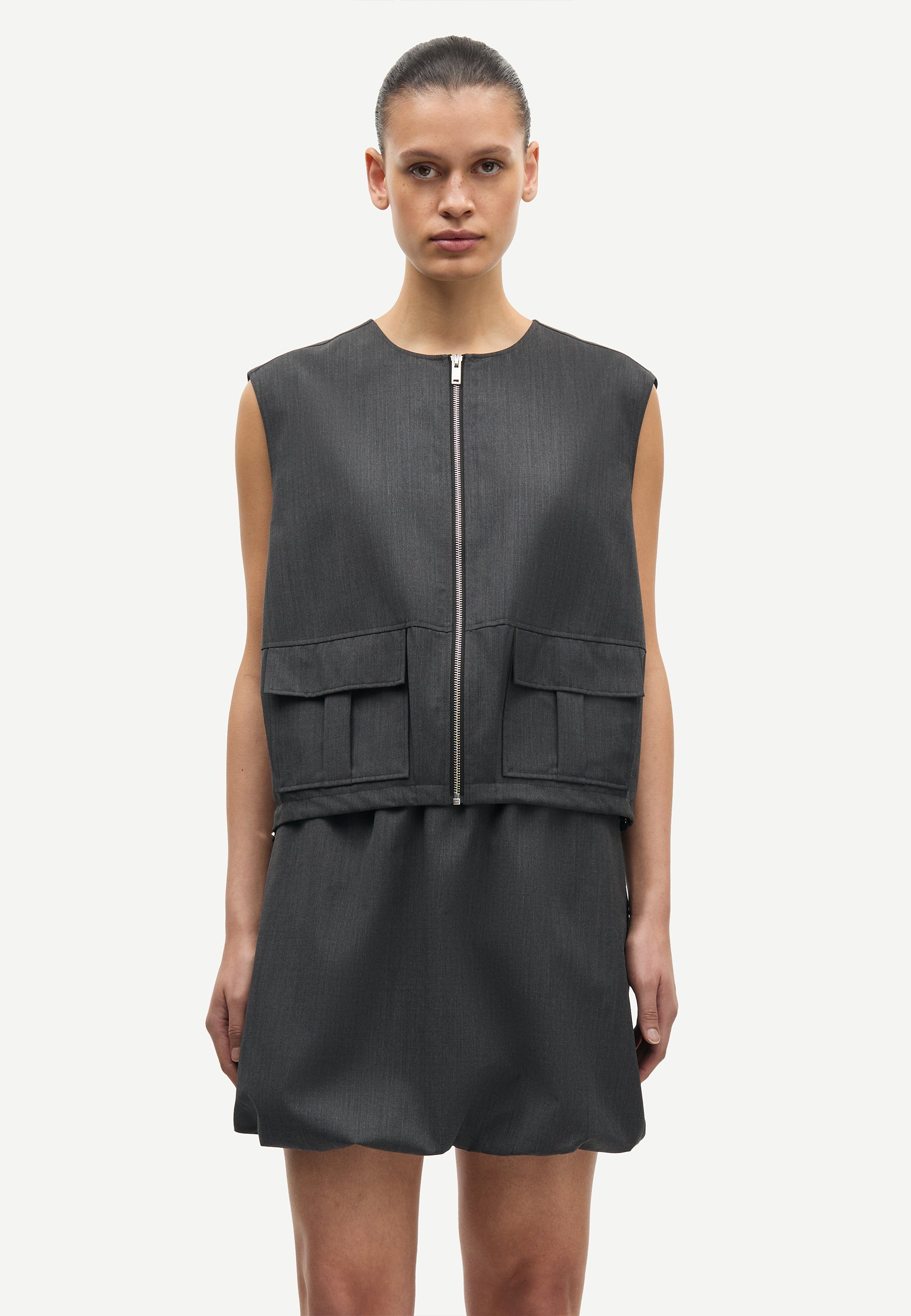 Sakelly Oversized Uldvest | Mørkegrå Melange