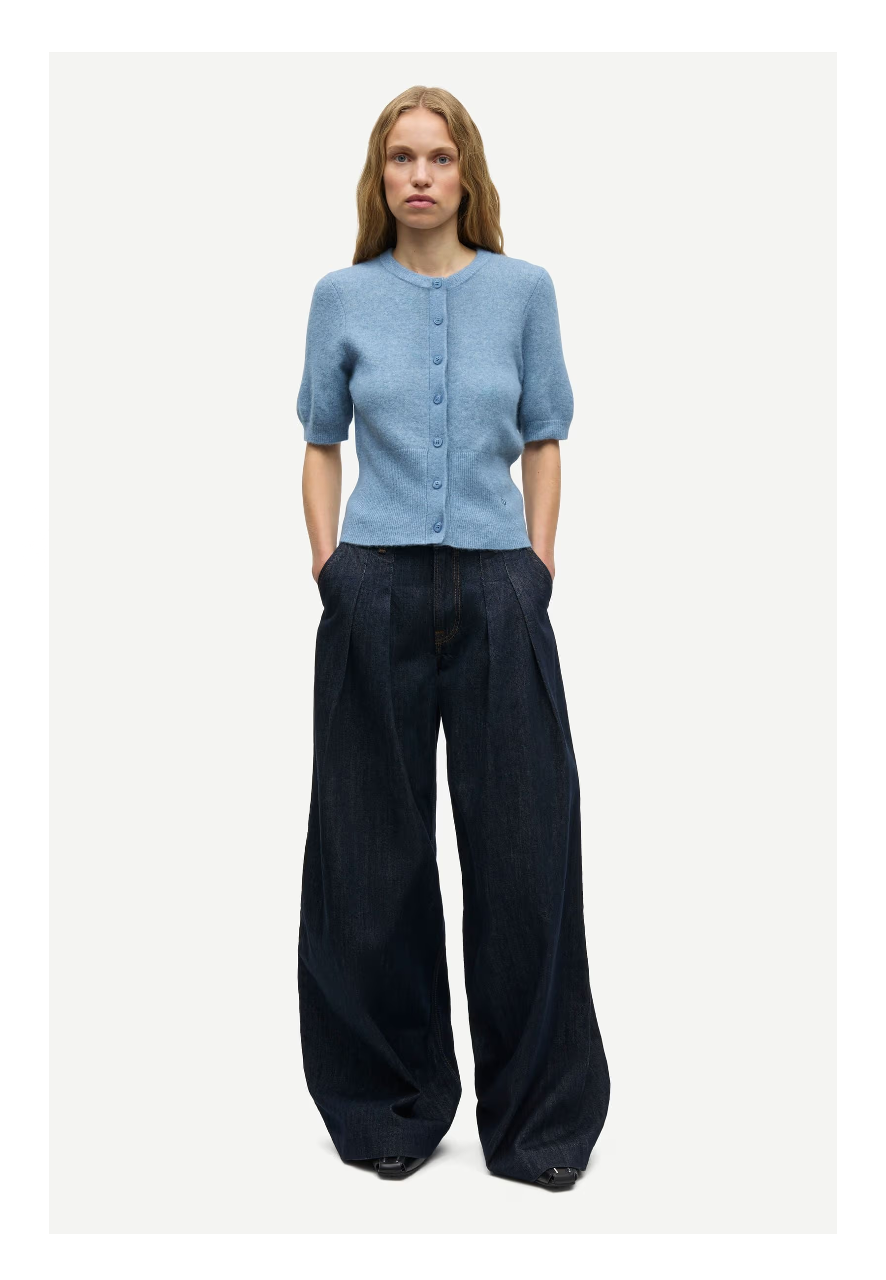 Salora Kurzarm Alpaka Cardigan | Blue