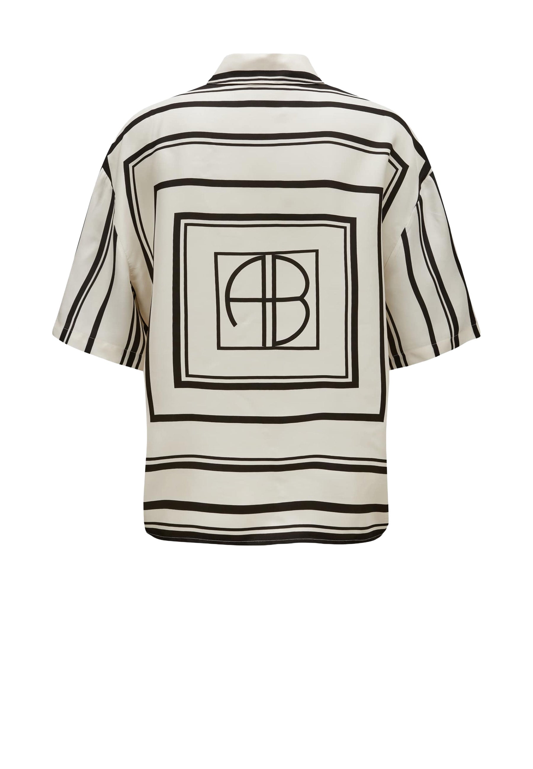 Coco Bluse | Ivory and Black Monogram Stripe