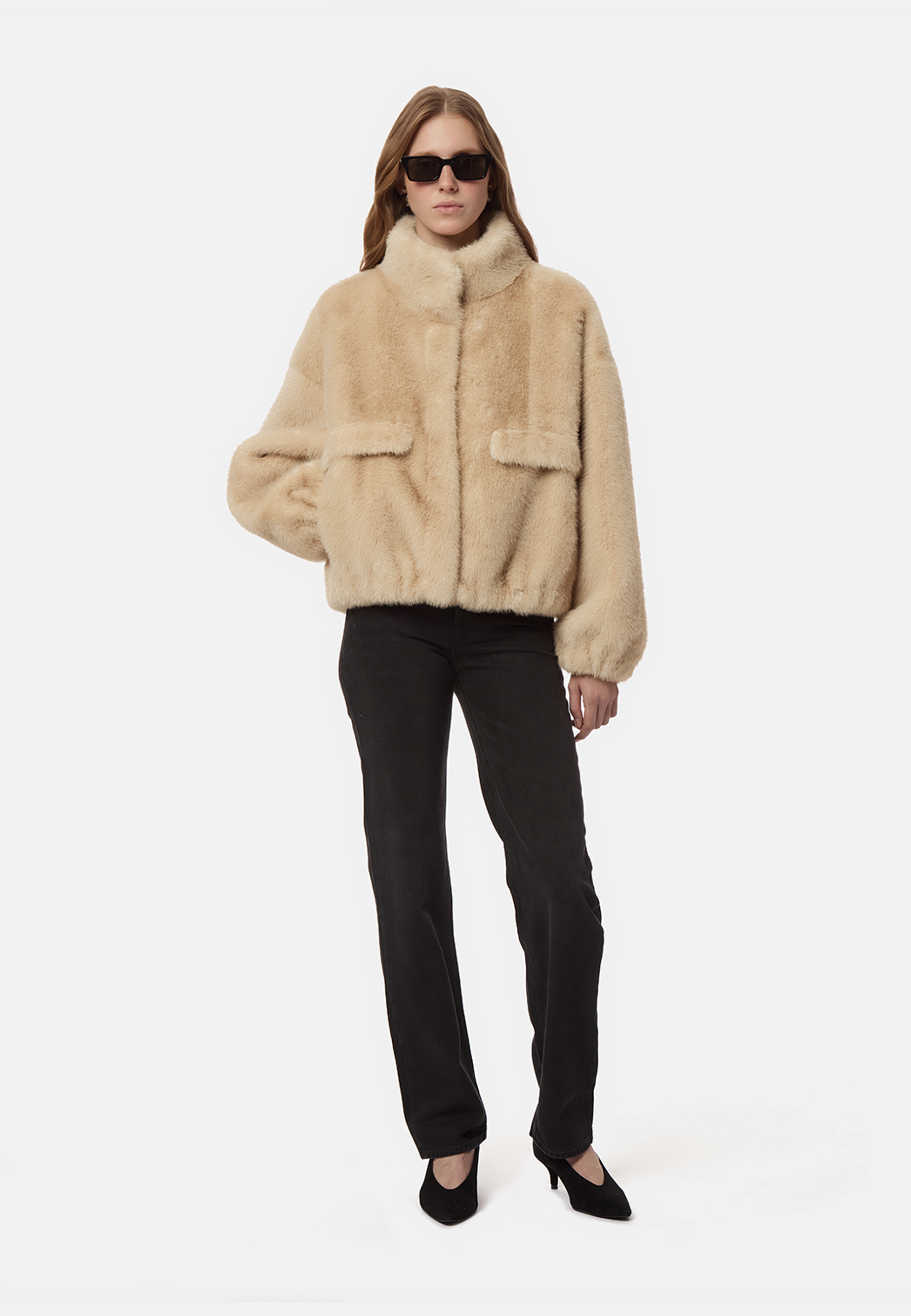 Iris Faux Fur Bomberjacke | Latte Shaved Mink