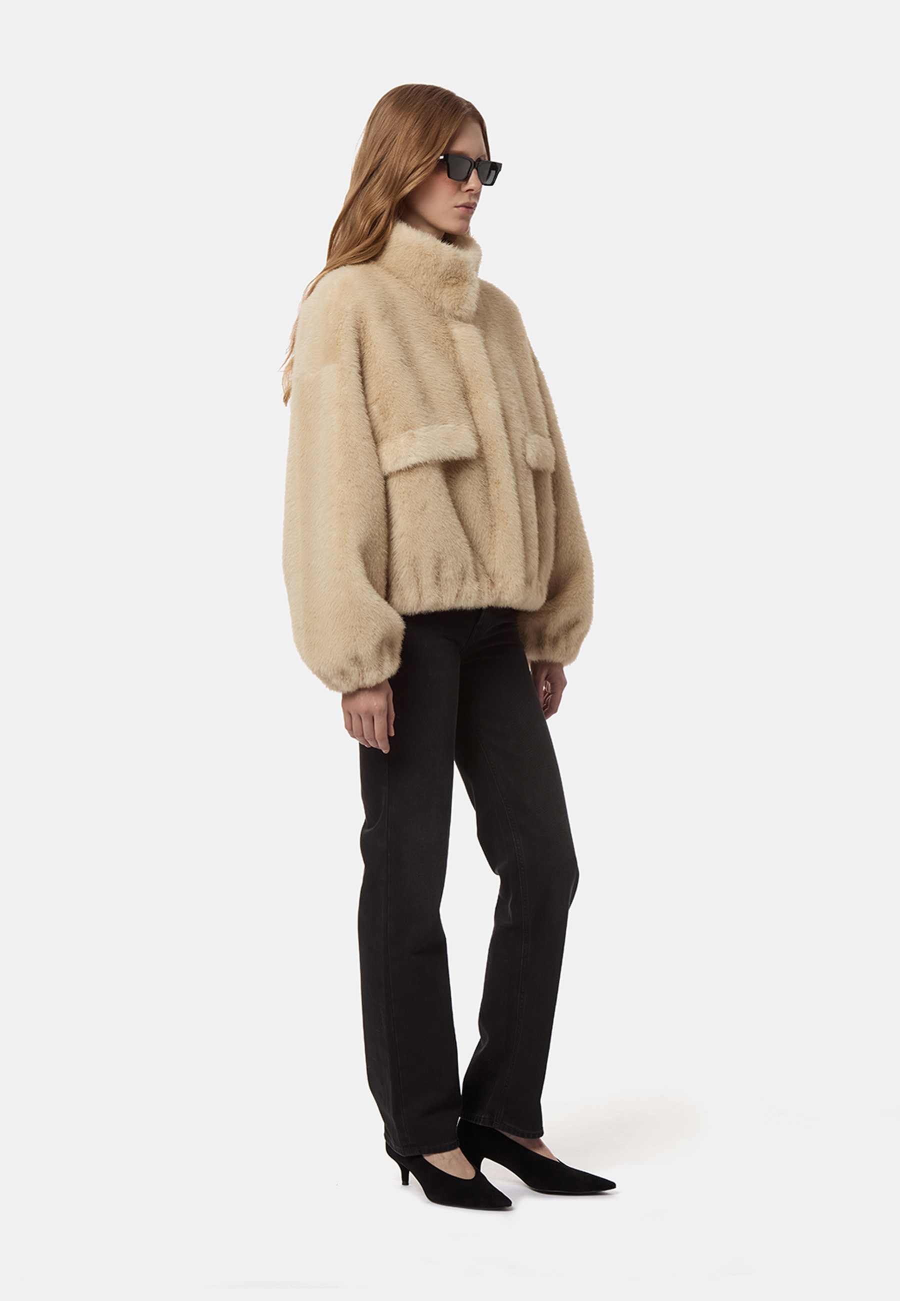 Iris Faux Fur Bomberjacke | Latte Shaved Mink