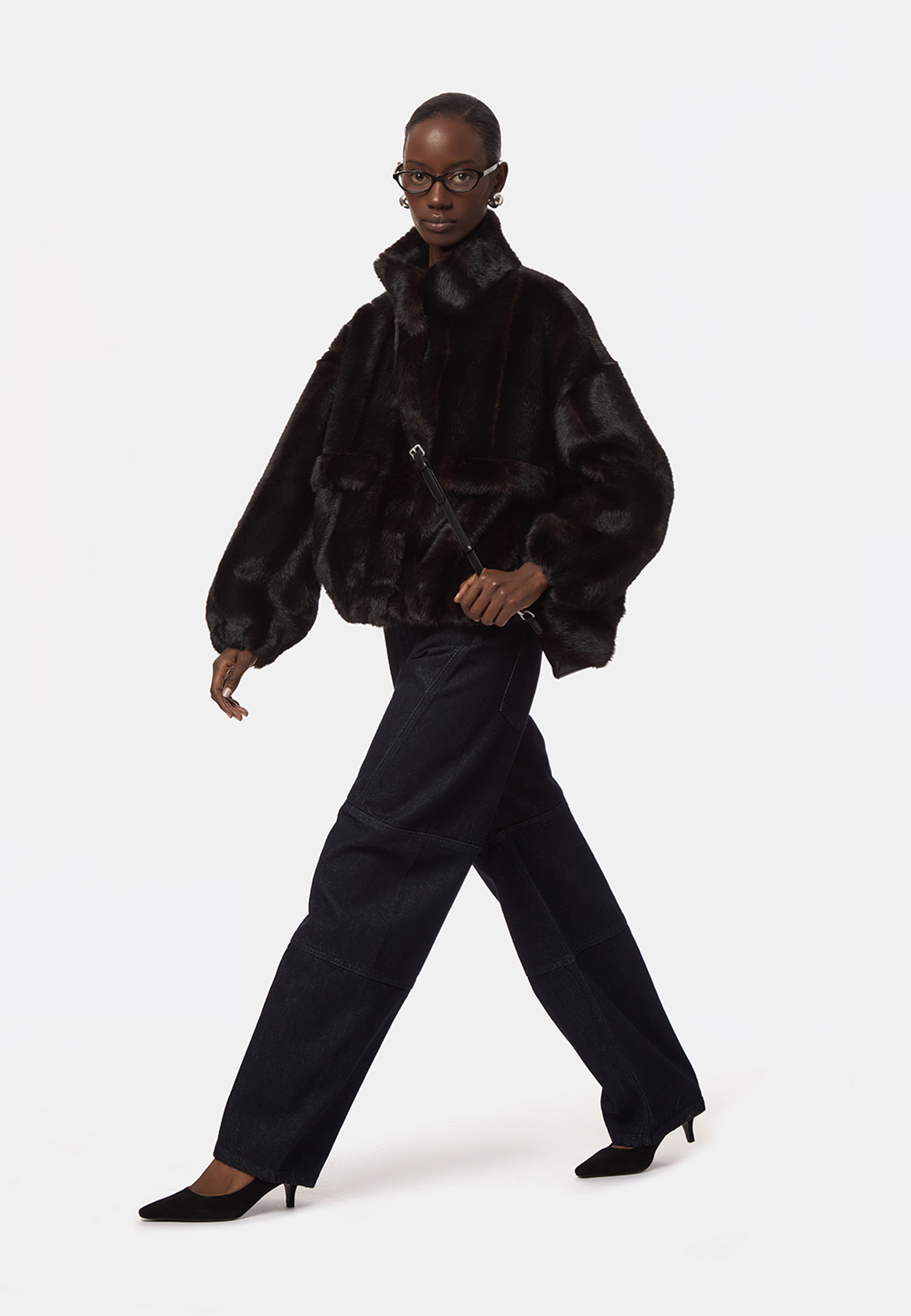 Iris Faux Fur Bomberjacke | Noir Shaved Mink