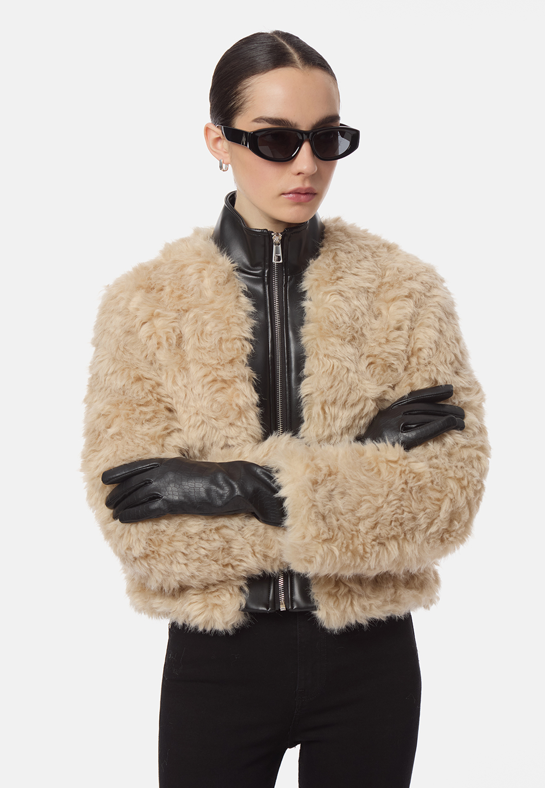 Lillet Patchwork Bomberjacke | Noir Bone Sherpa