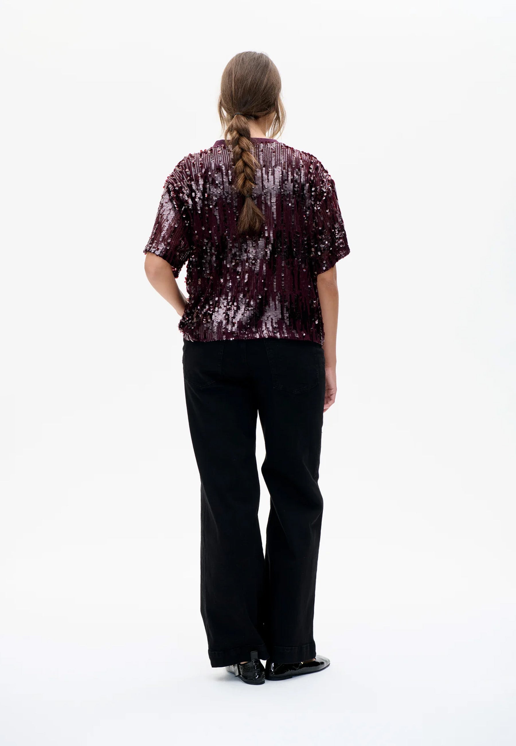 Juli Pailetten T-Shit | Dark Plum Perfect