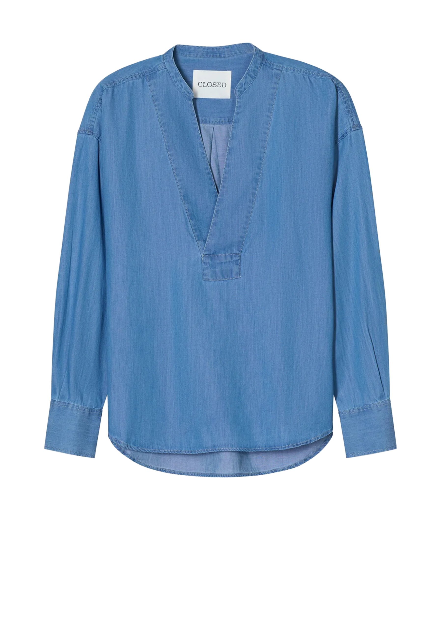 C94233 Wide Placket Denim Blouse | Light blue