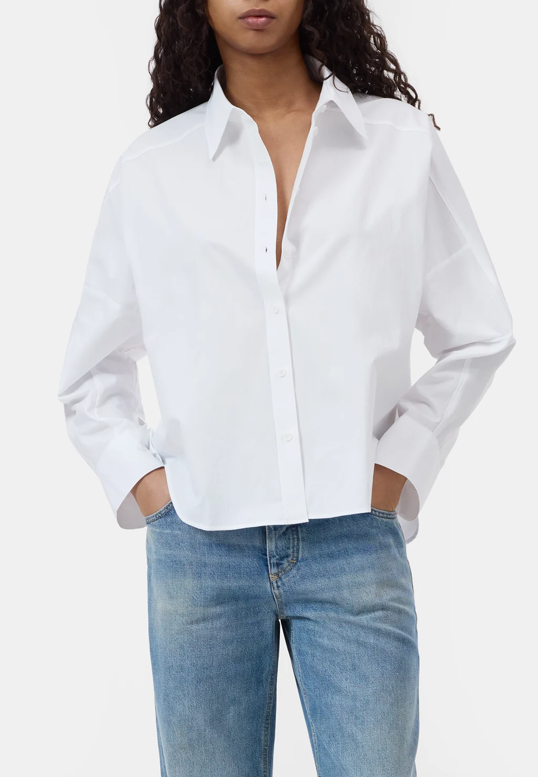 C94564 Bluse med rynker | Hvid