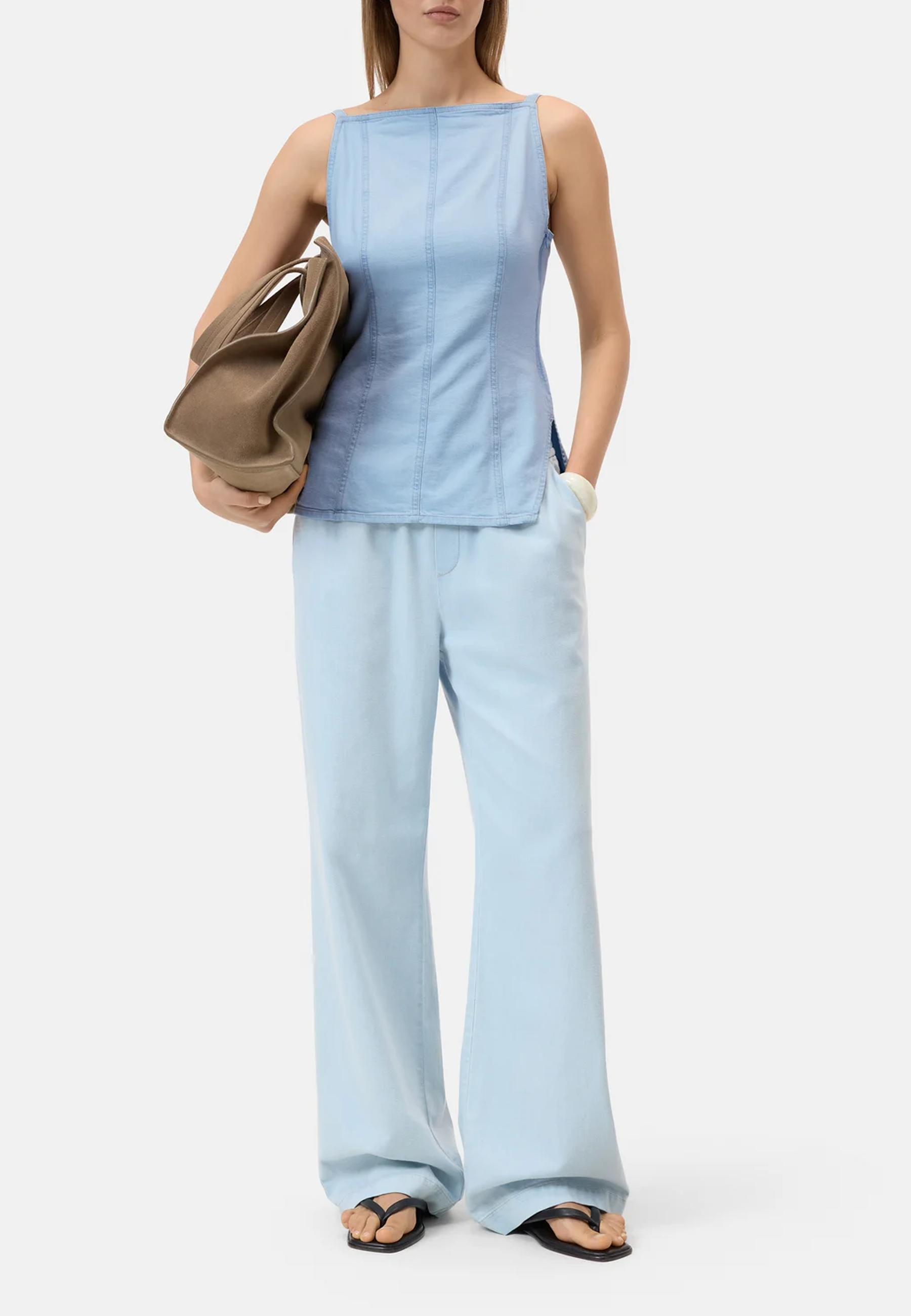 C94922 Strap Jeans Top | Light blue