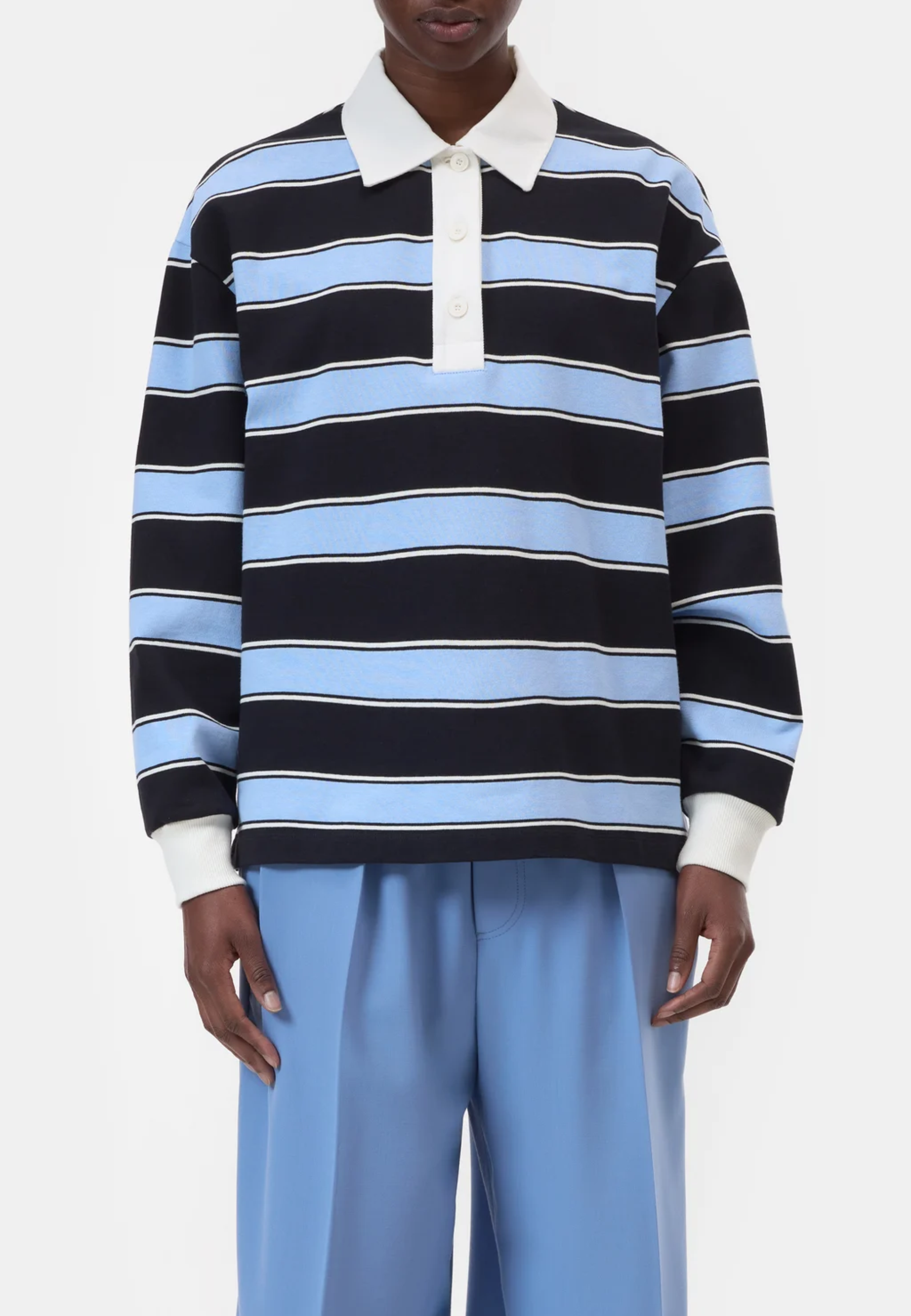 C95178 Stribet Rugby Poloshirt | Himmelblå