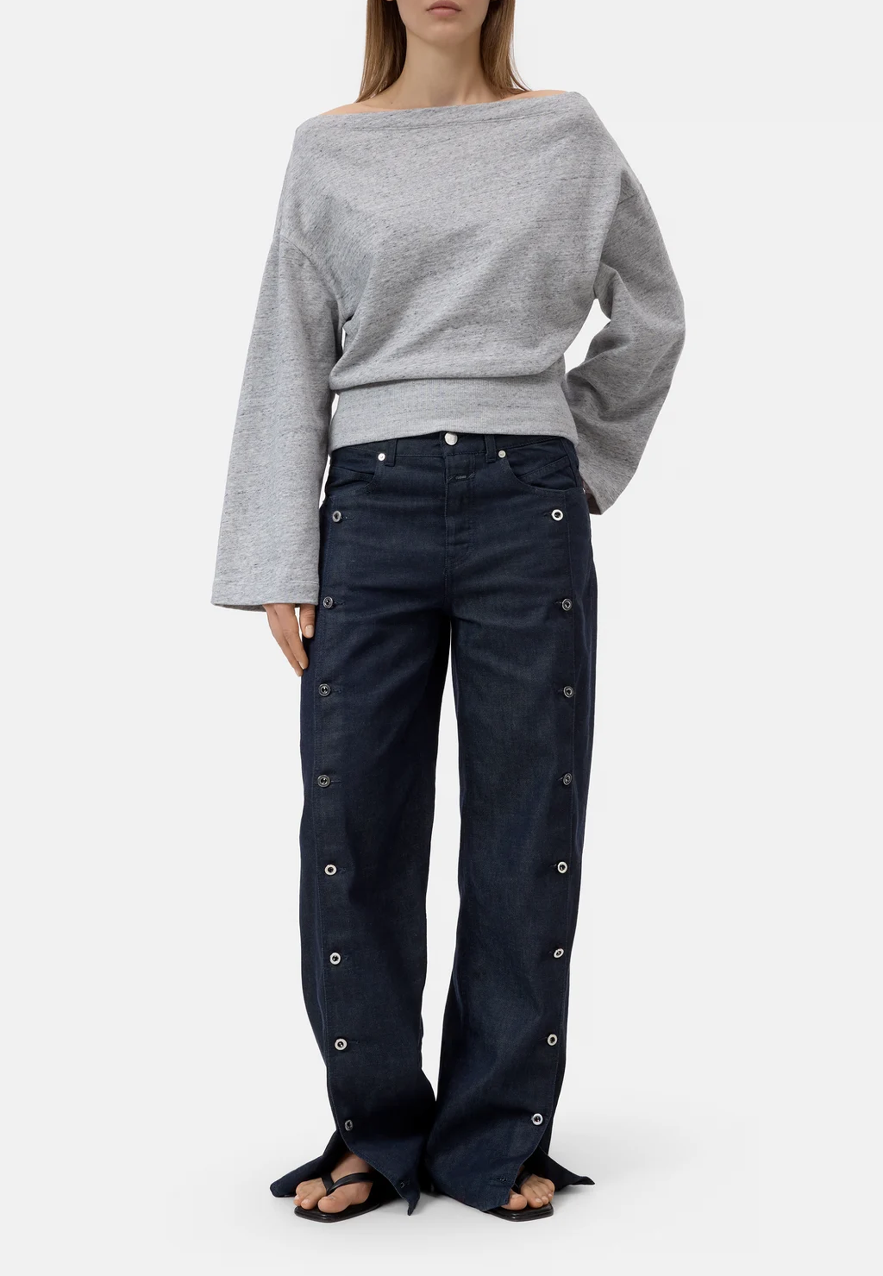 C95745 Off-Shoulder Sweatshirt | Light Grey Melange