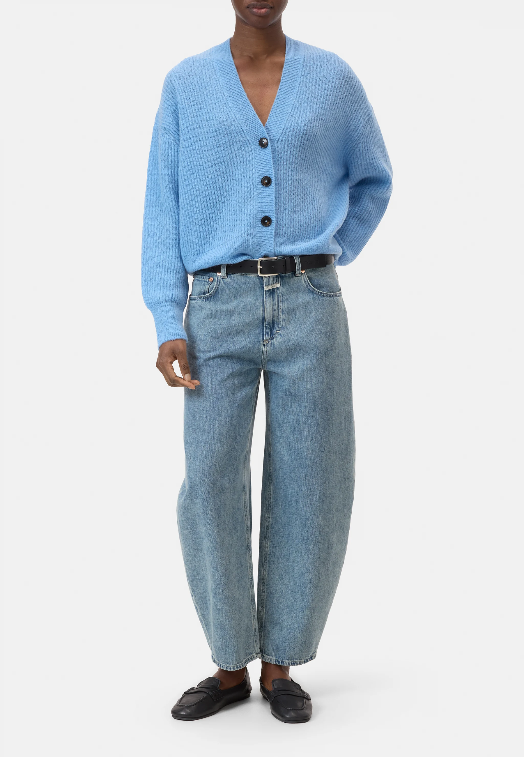 C96098 V-Neck Alpaca Cardigan | Sky Blue