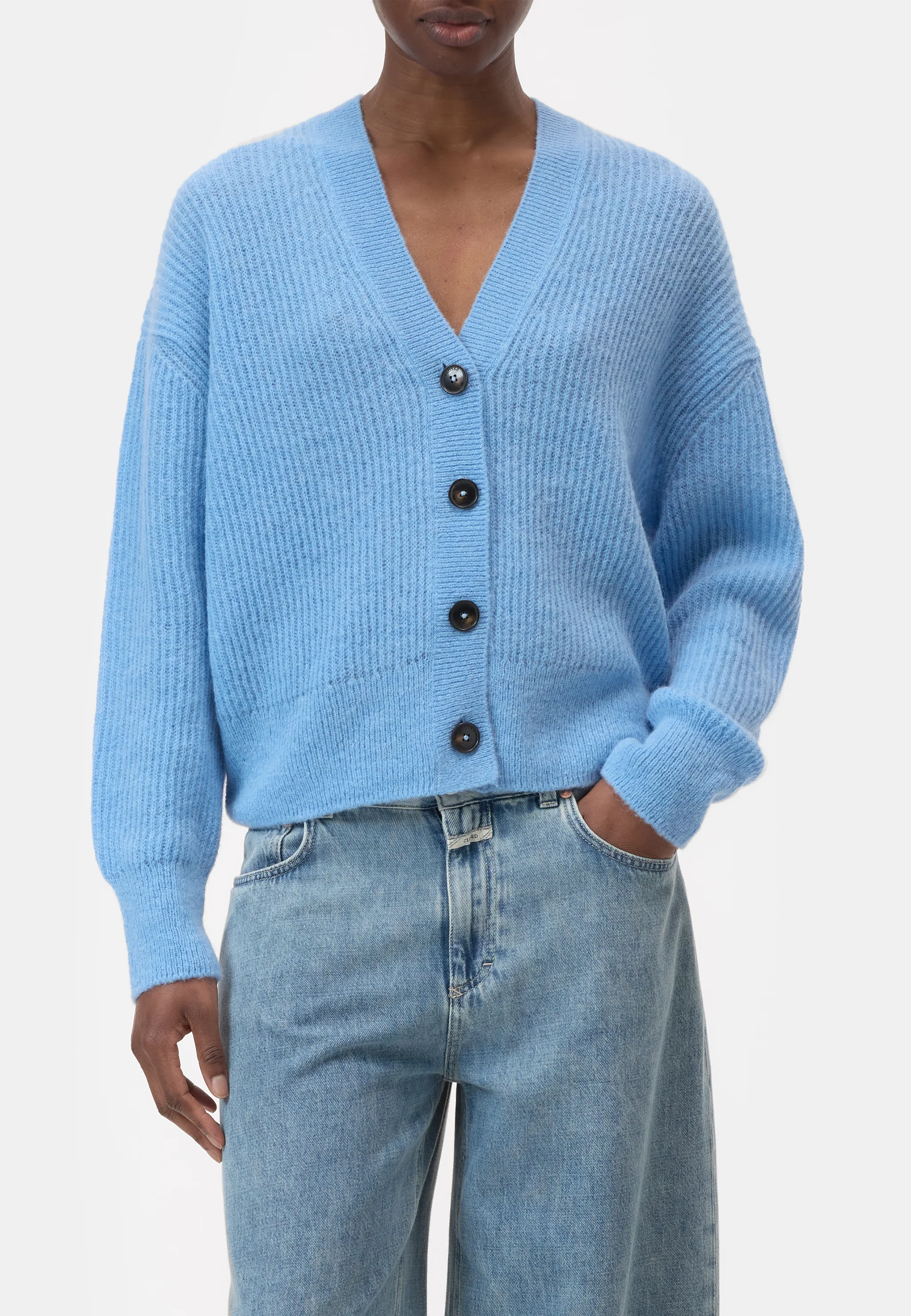 C96098 V-Neck Alpaka Cardigan | Sky Blue