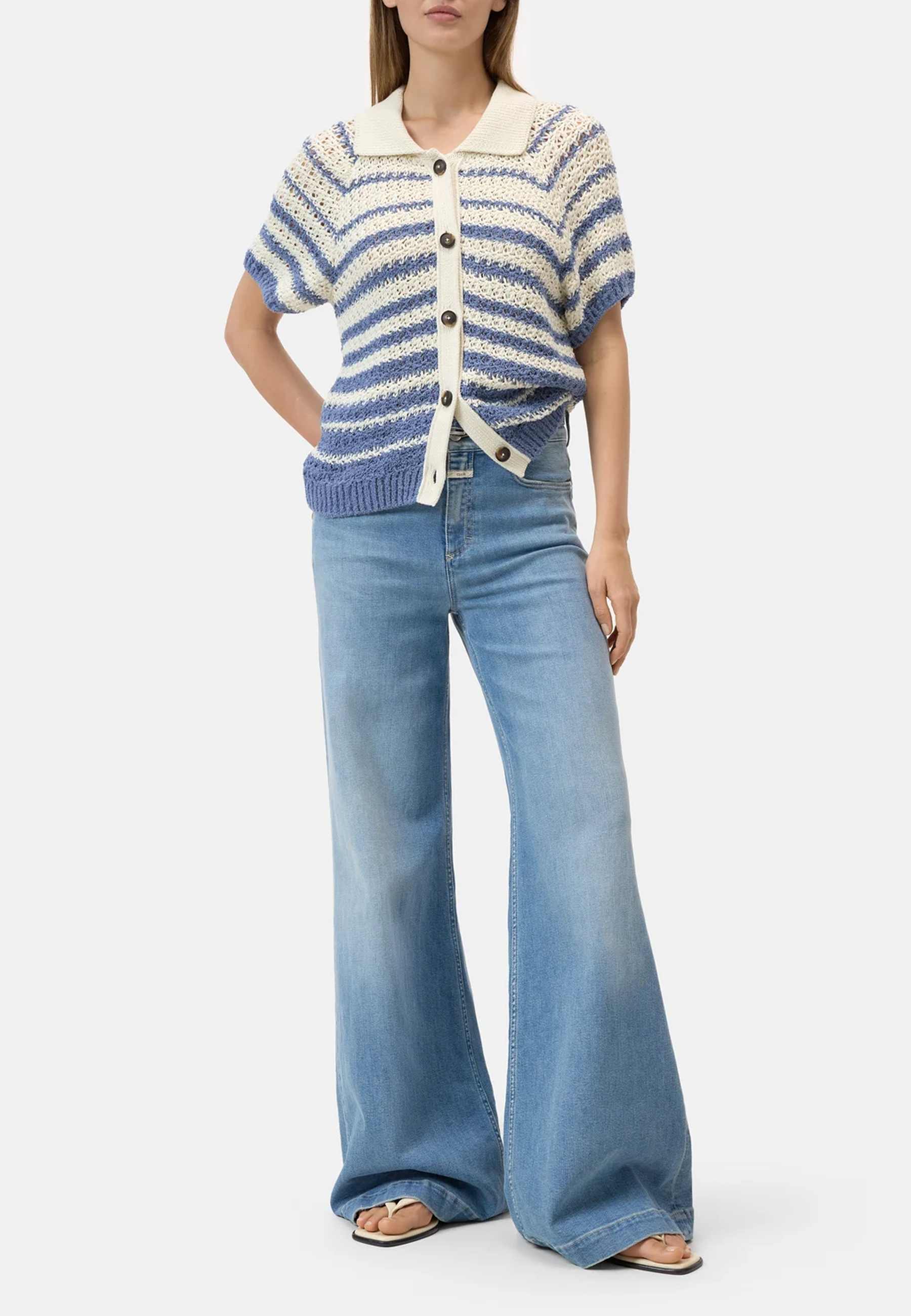 C96740 Short Sleeve Polo Cardigan | Stone Blue