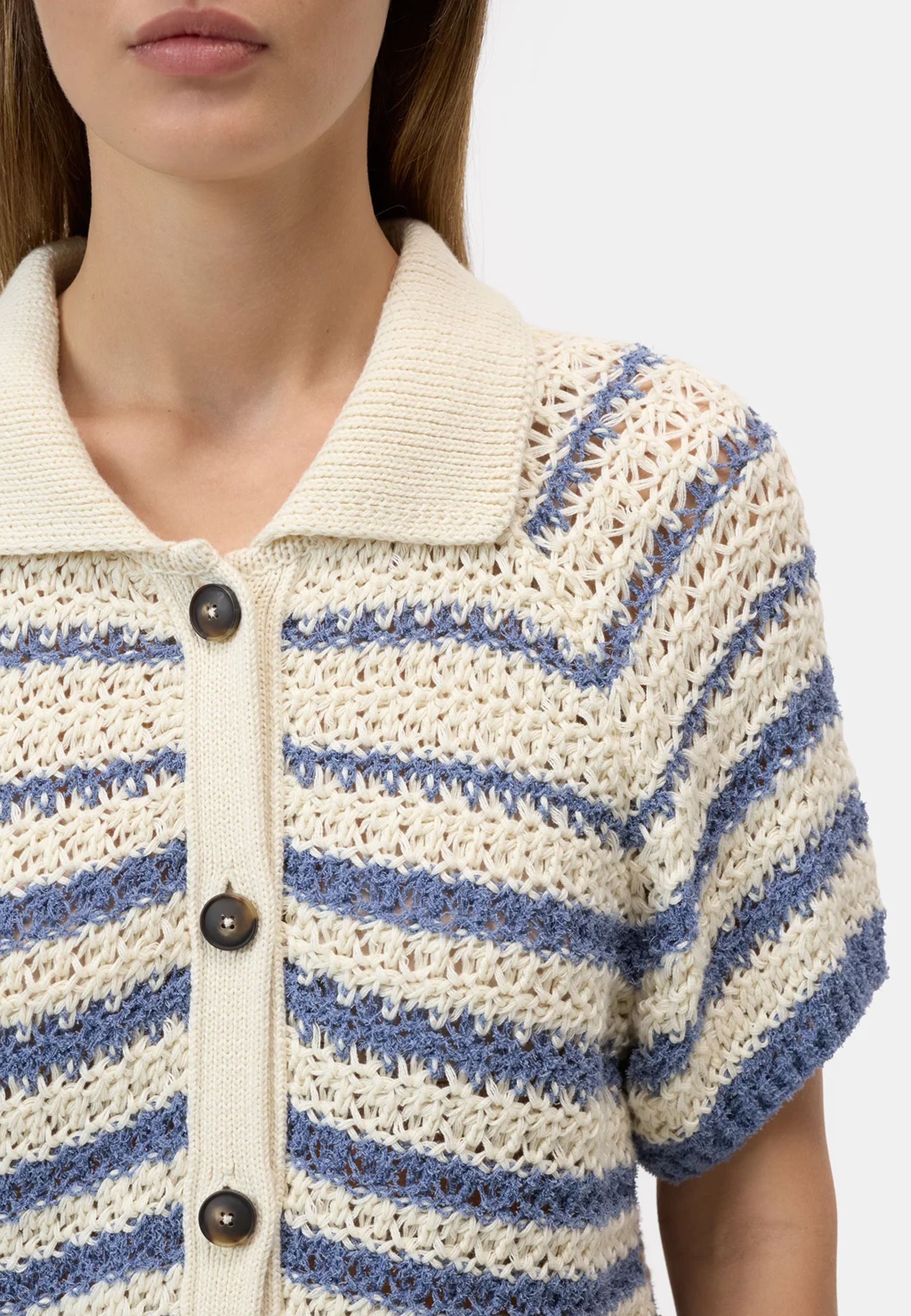 C96740 Short Sleeve Polo Cardigan | Stone Blue