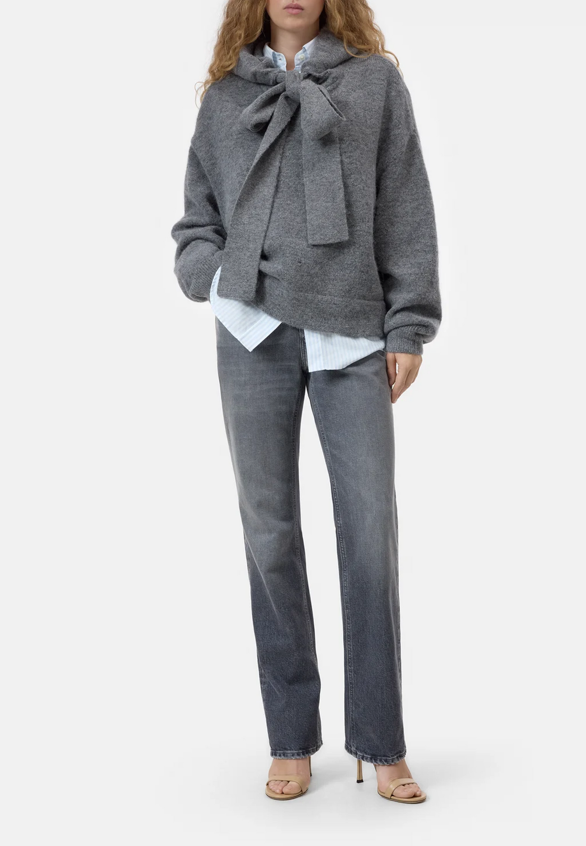 C96922 Bow Tie Hoodie Pullover | Dark Grey Melange