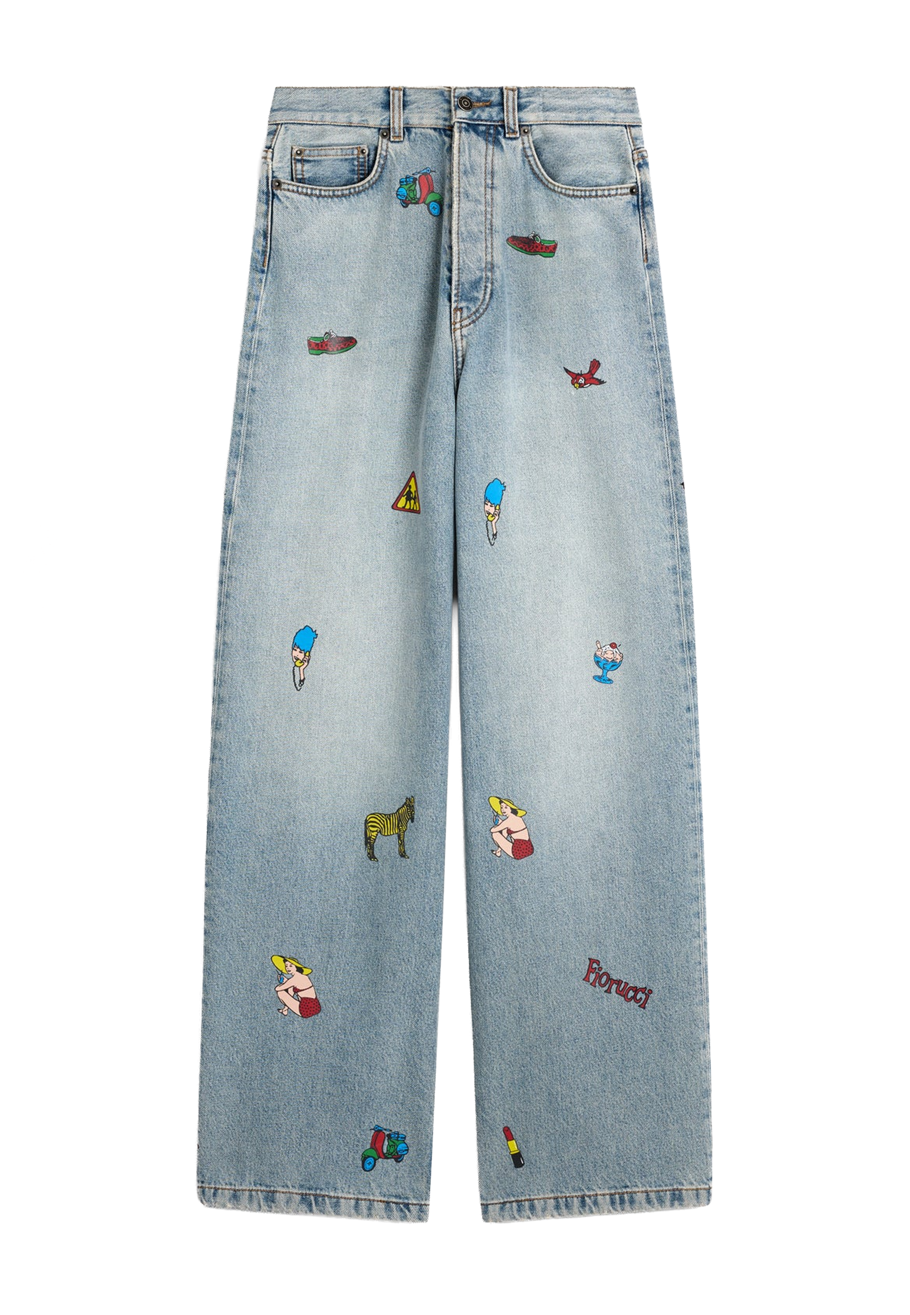 Baggy Jeans med Comic Toys-print | Lyseblå