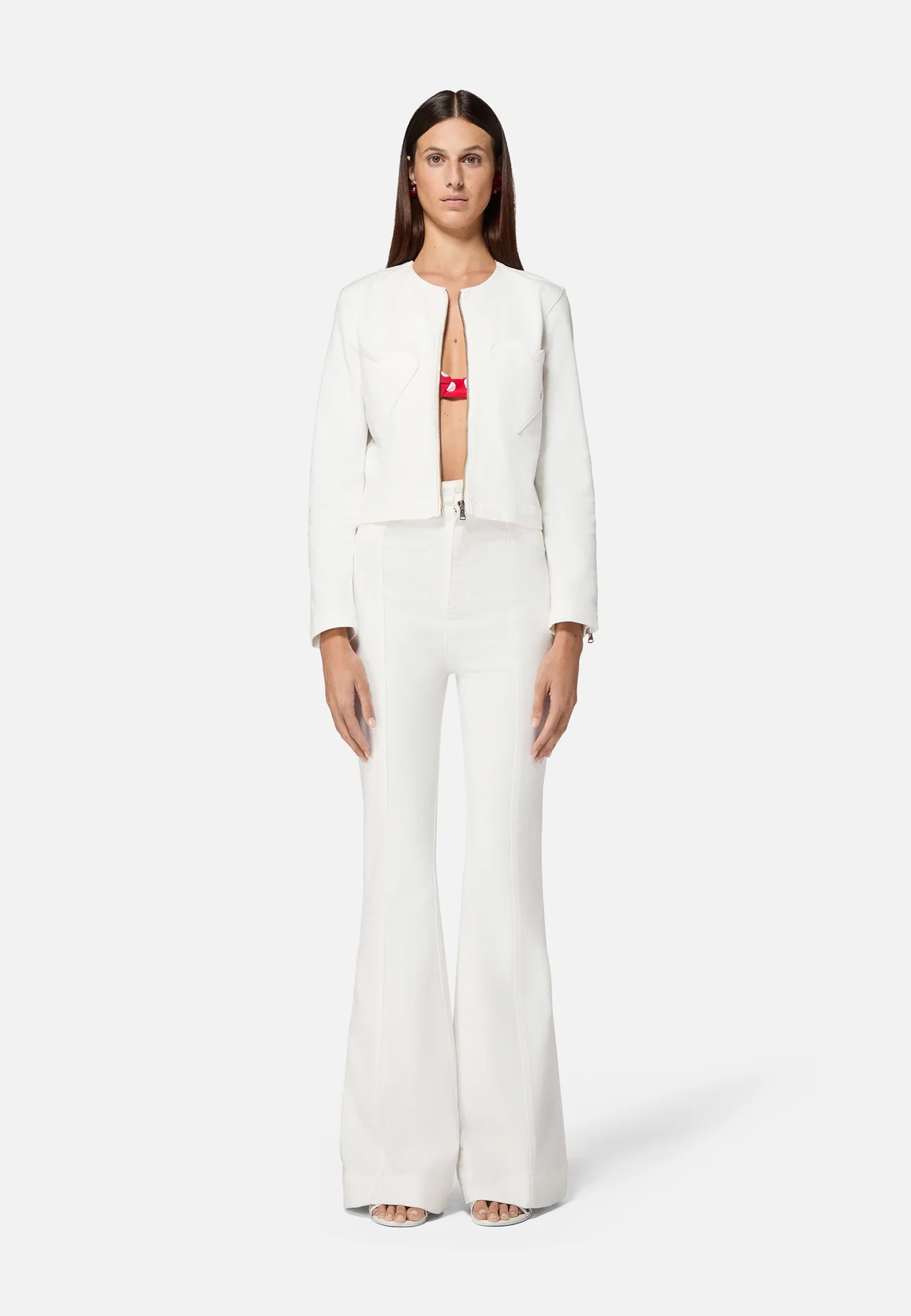 Double Heart Skinny Flared Jeans | White