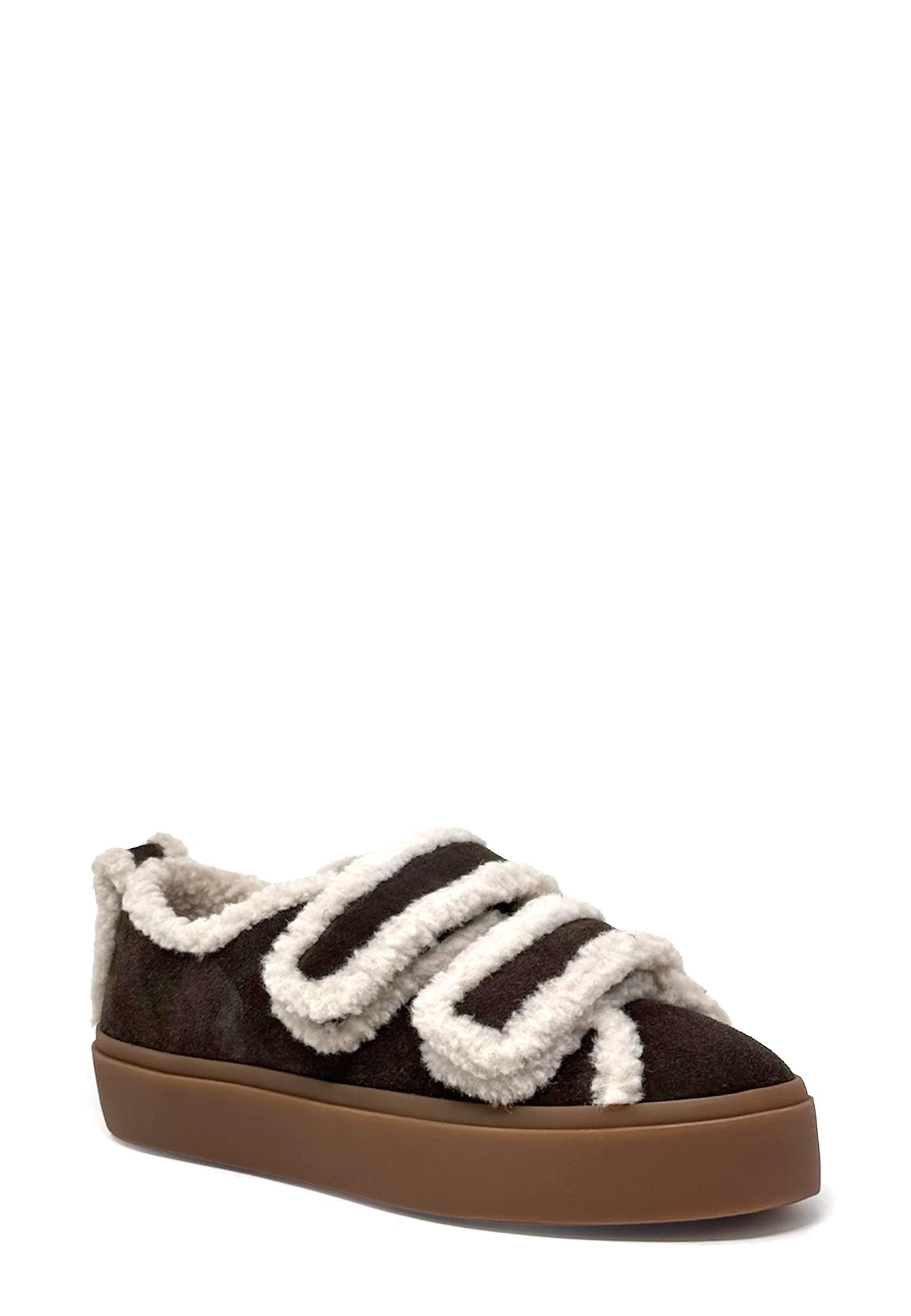 Shearling Low Velcro Sneaker | Dark Brown