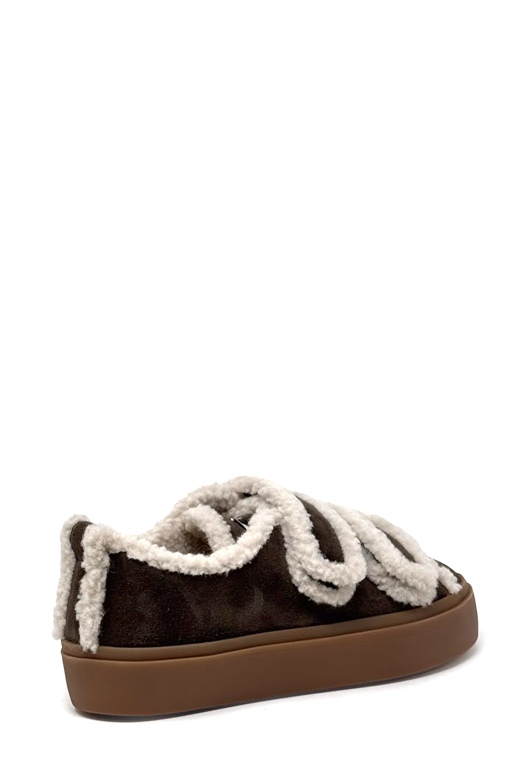 Shearling Low Velcro Sneaker | Dark Brown
