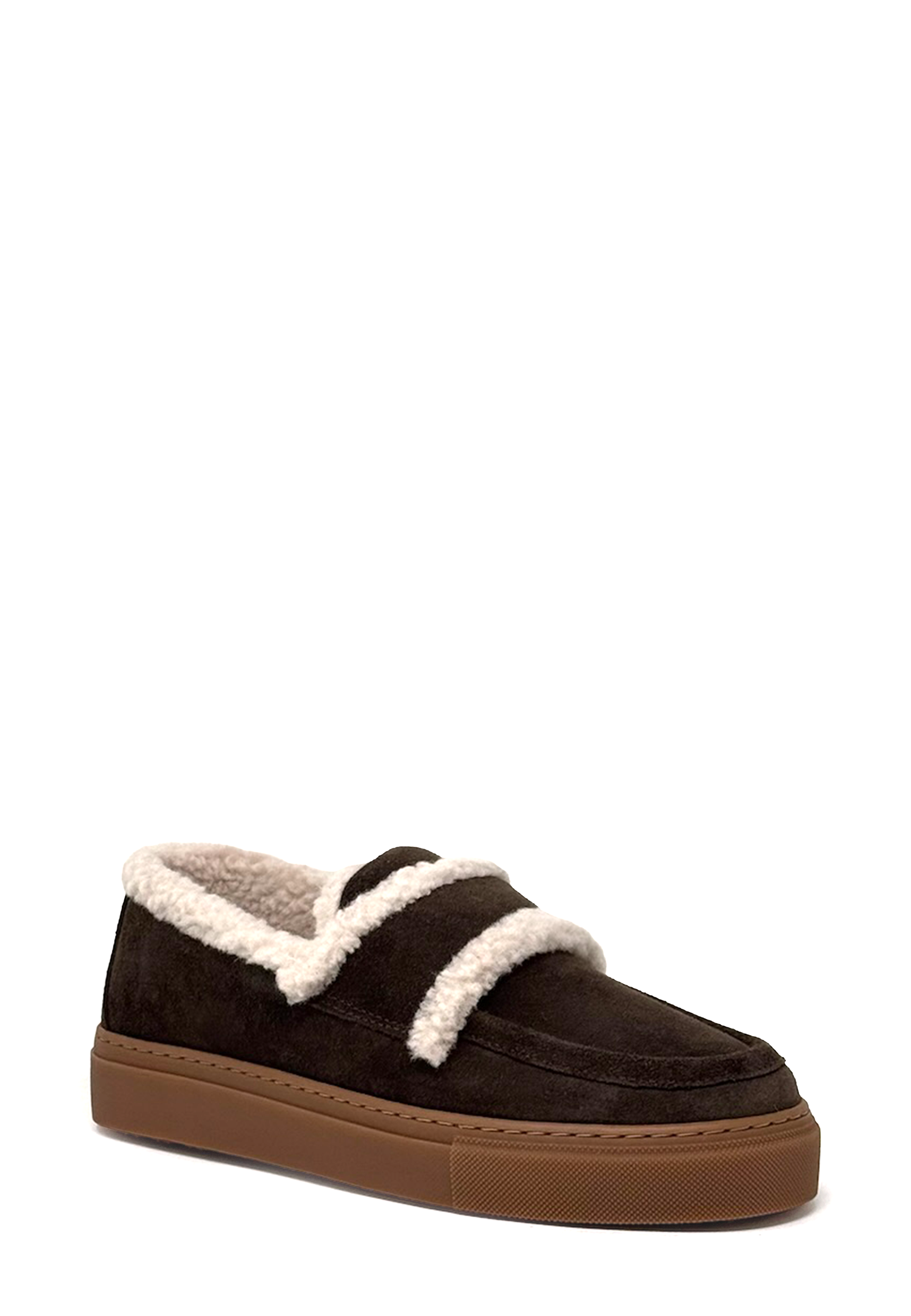 Shearling Plain Loafer | Dark Brown