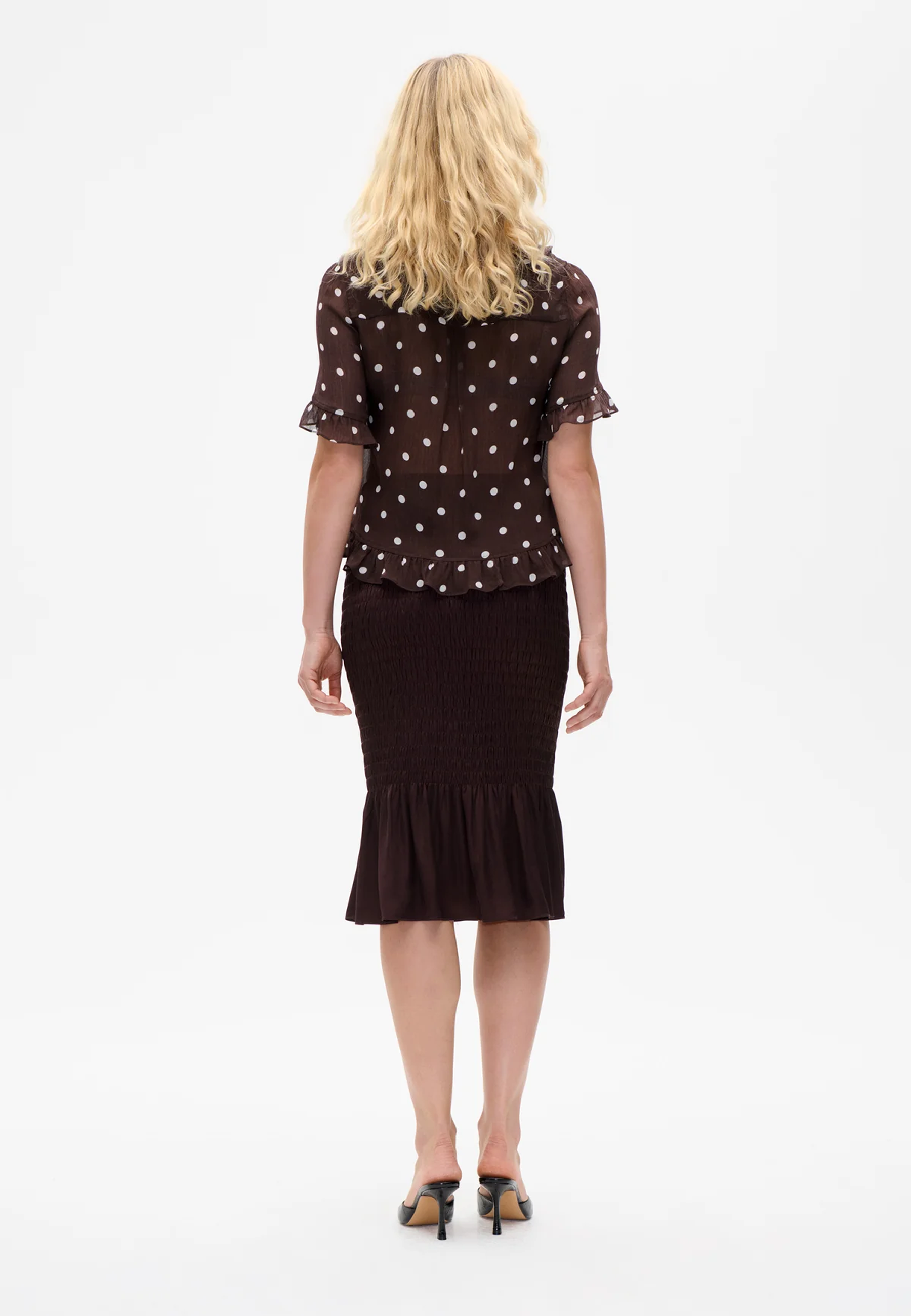 Madicen Kurzarm Bluse | Coffee Bean Dots