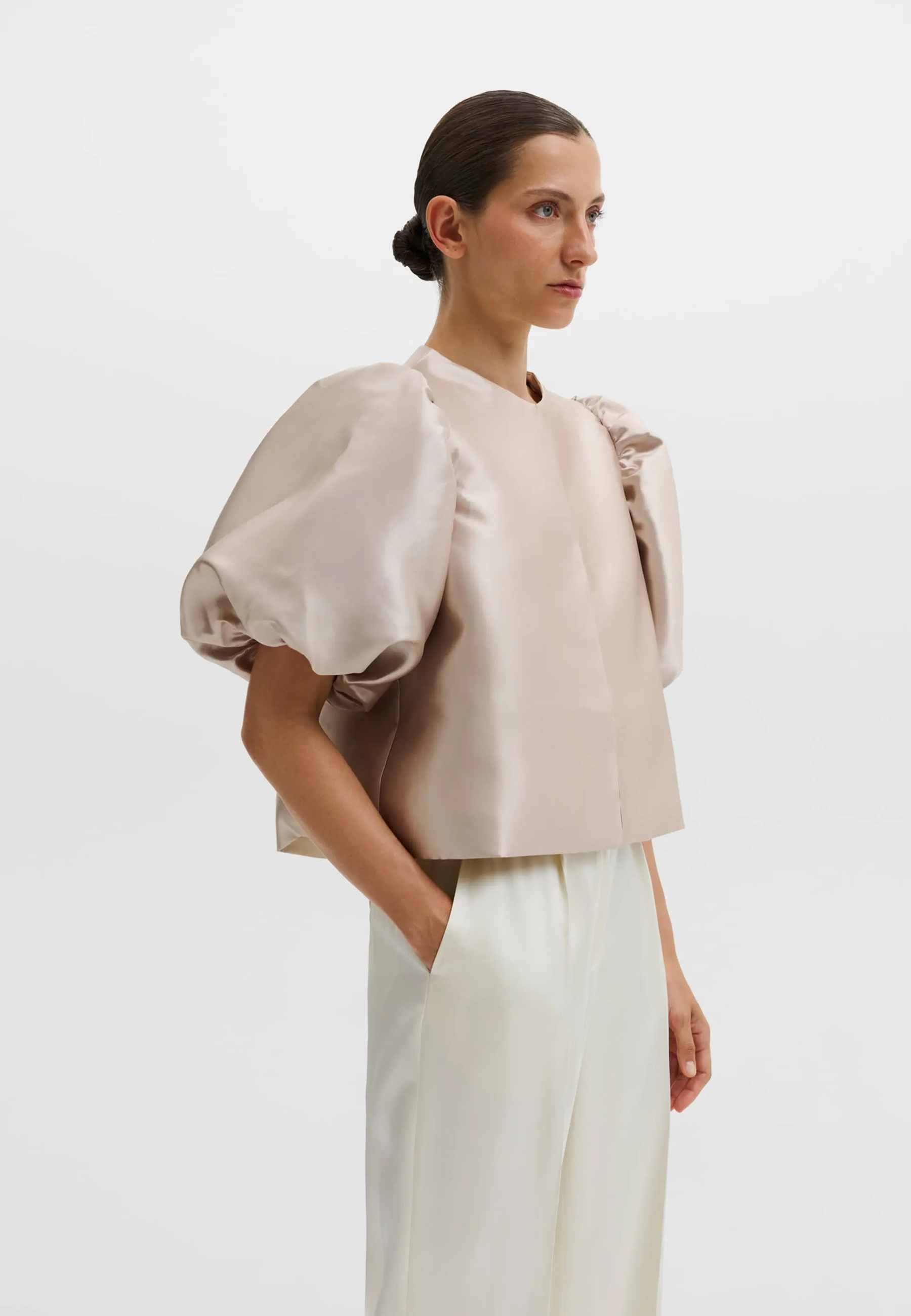 Cleo Puff Sleeve Bluse | Soft Beige