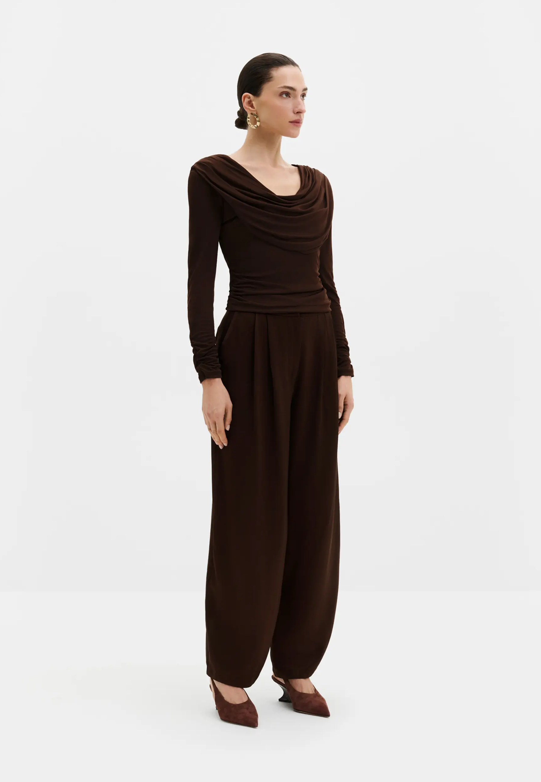 Signe Cowl Neck Longsleeve | Dark Brown