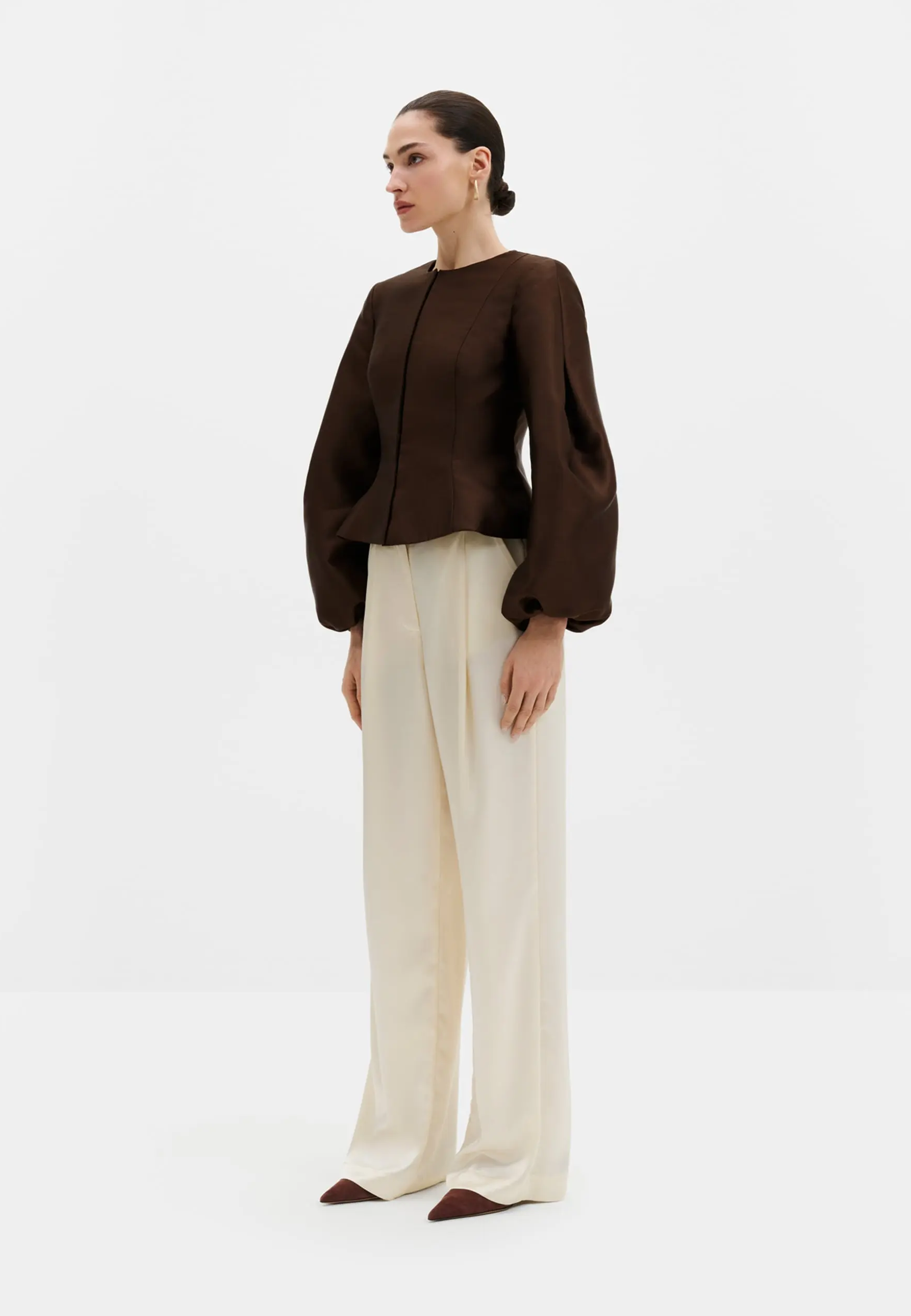 Vendela Balloon Sleeve Bluse | Dark Brown