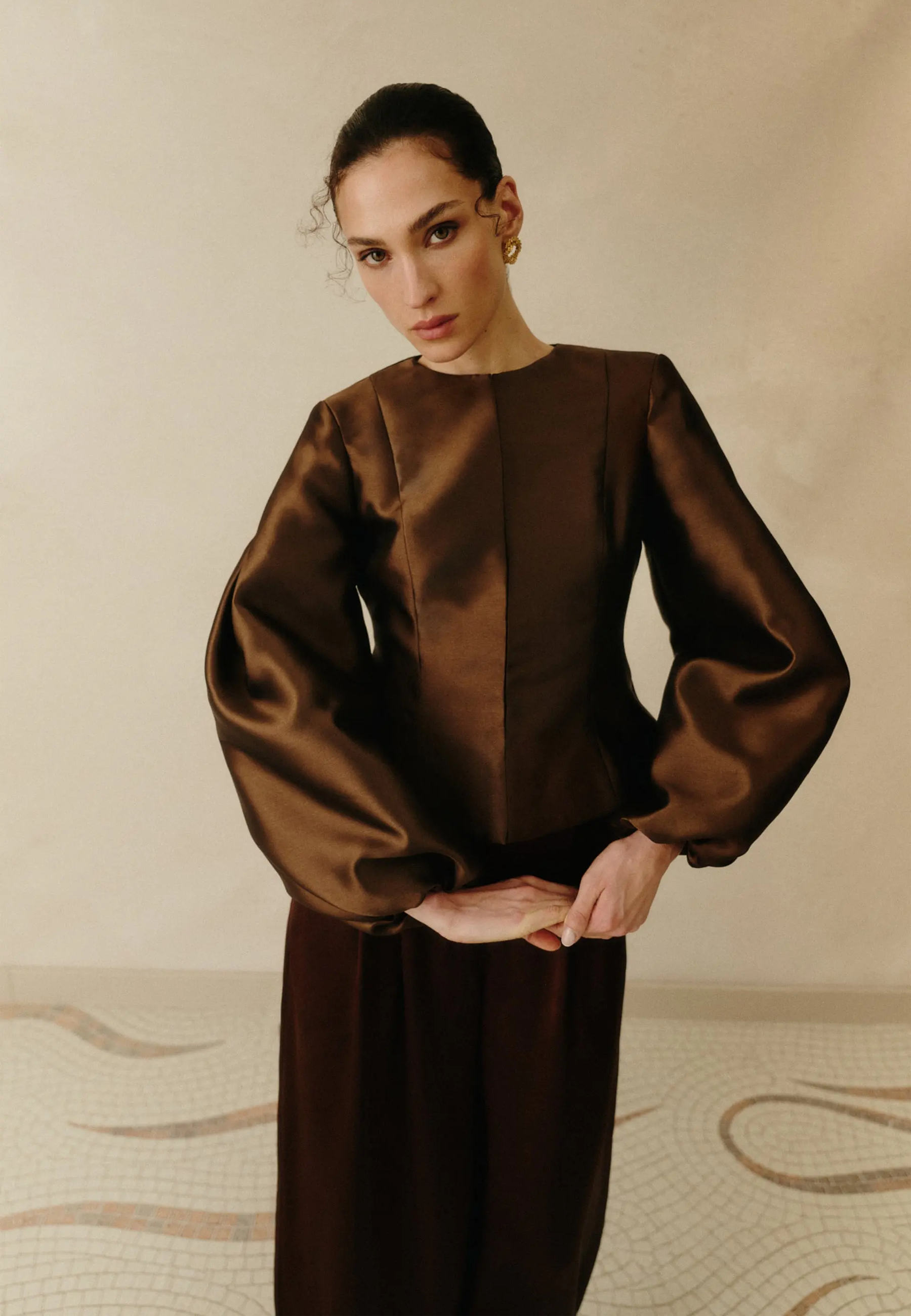 Vendela Balloon Sleeve Bluse | Dark Brown
