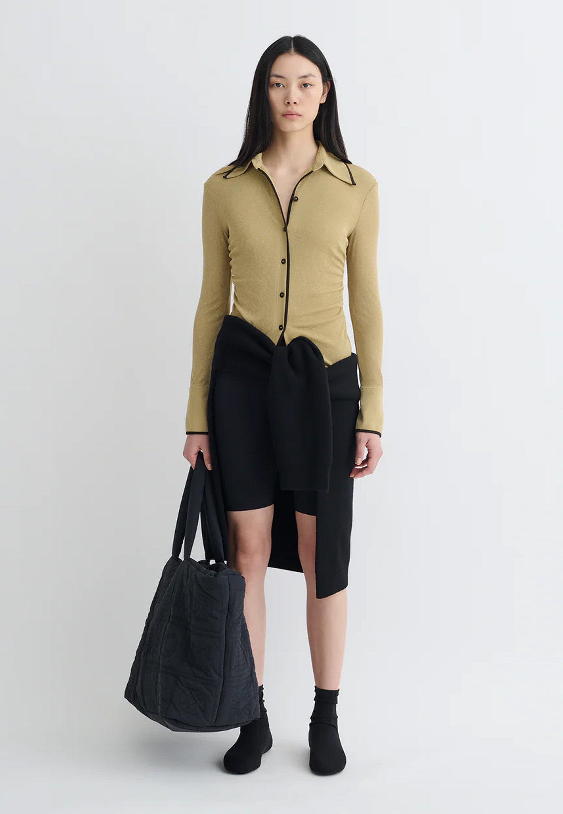 Idana Mesh Jersey Bluse | Sand Antrhracite