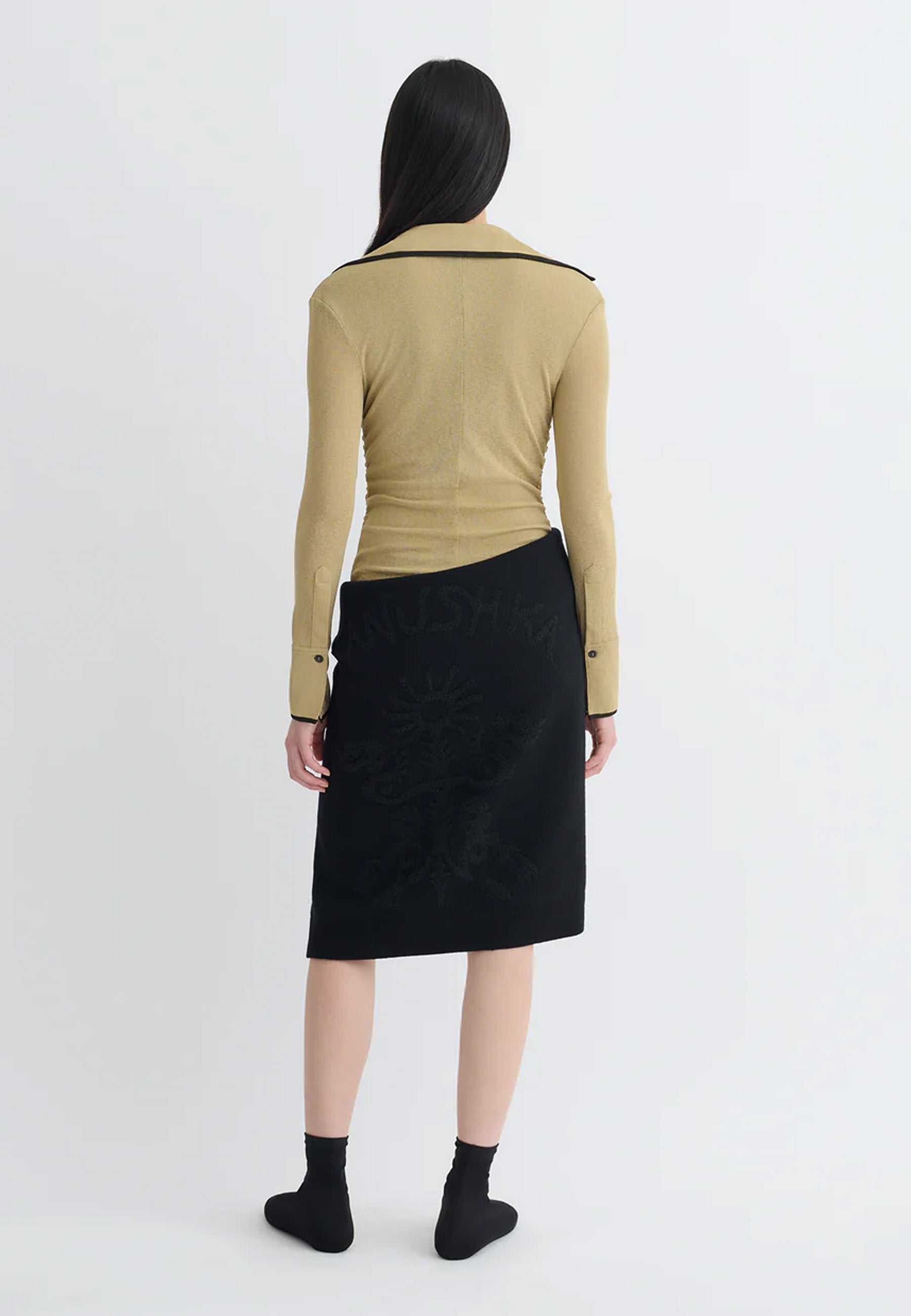 Idana Mesh Jersey Bluse | Sand Antrhracite