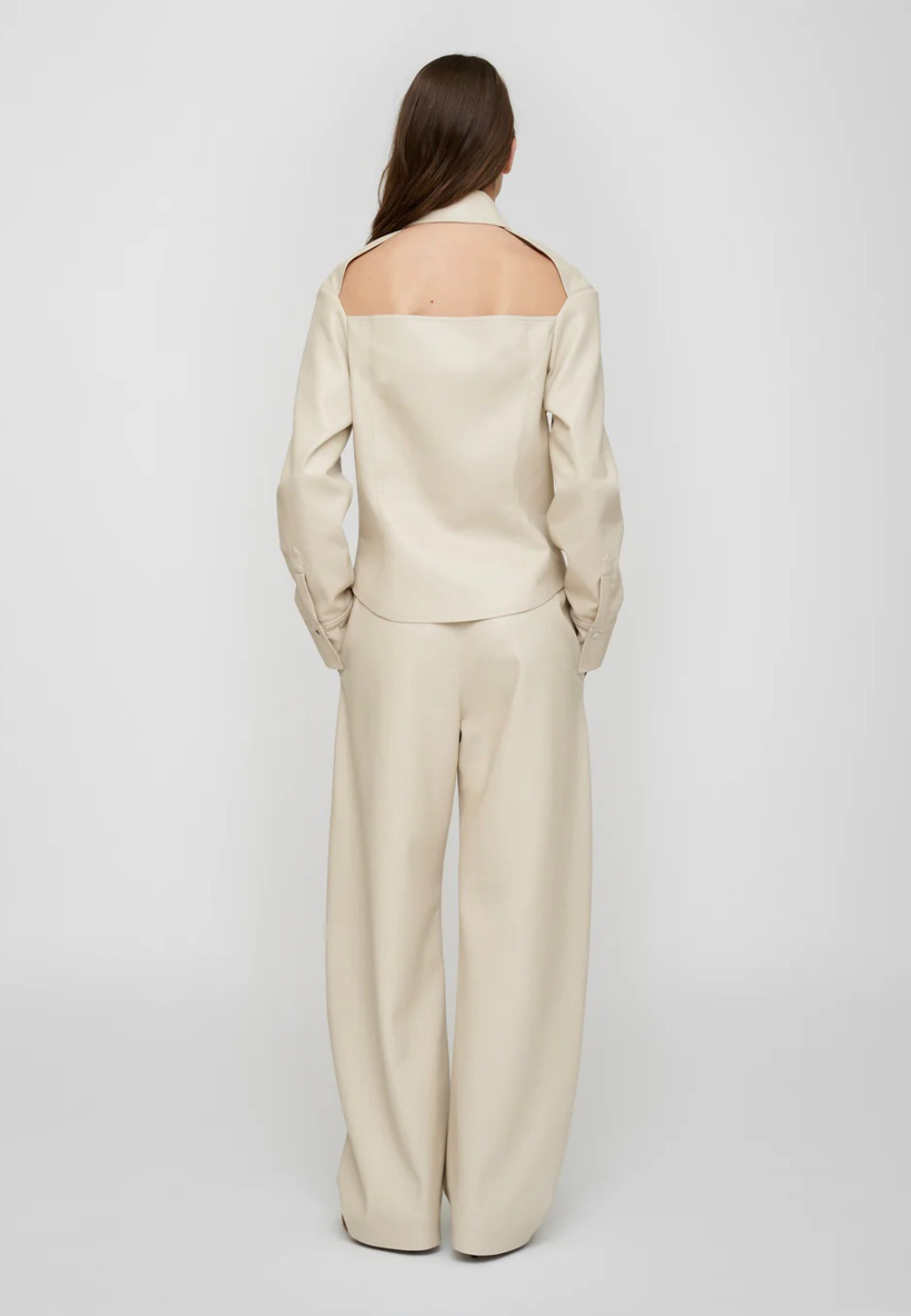 Zoela Wide Leg Fit Lederoptik Hose | Creme