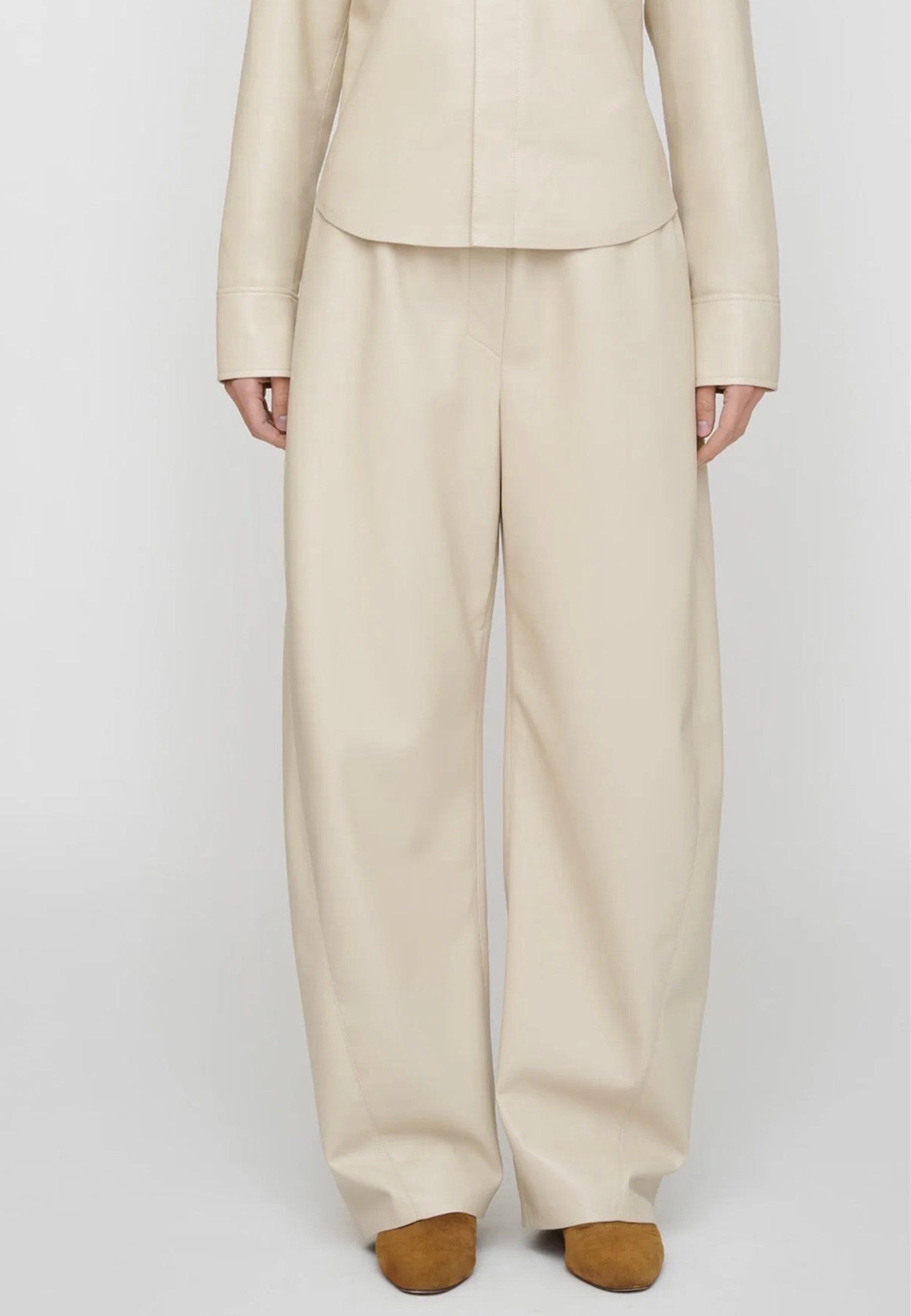 Zoela Wide Leg Fit Lederoptik Hose | Creme