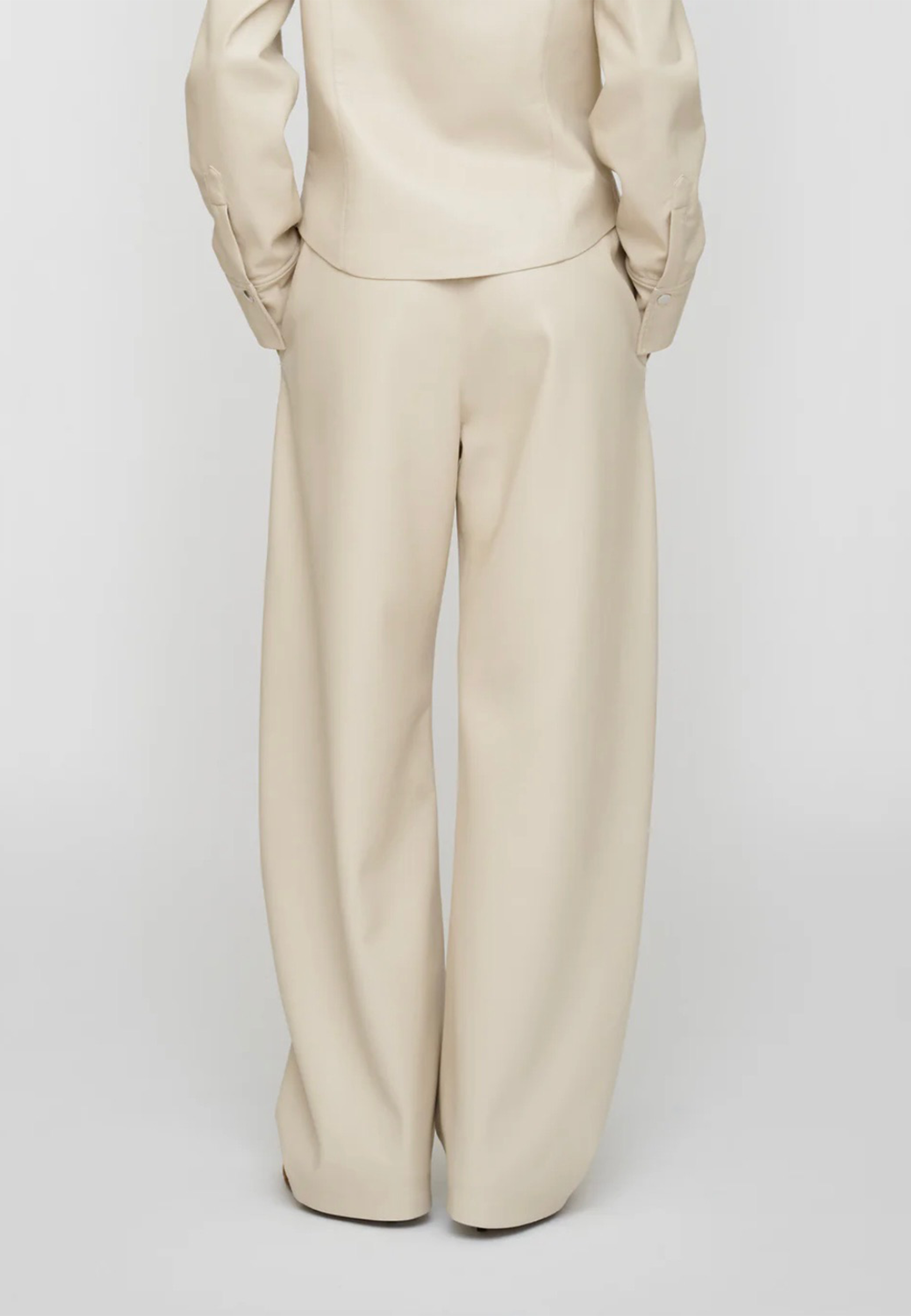 Zoela Wide Leg Fit Lederoptik Hose | Creme