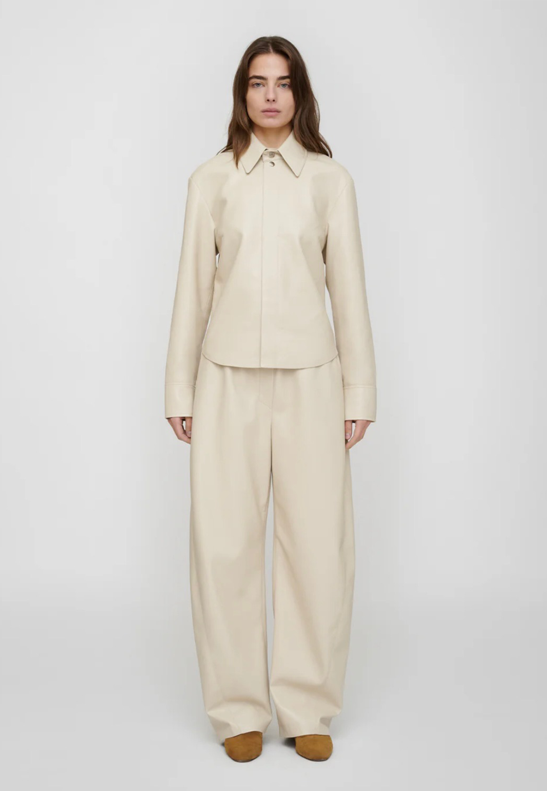 Zoela Wide Leg Fit Lederoptik Hose | Creme