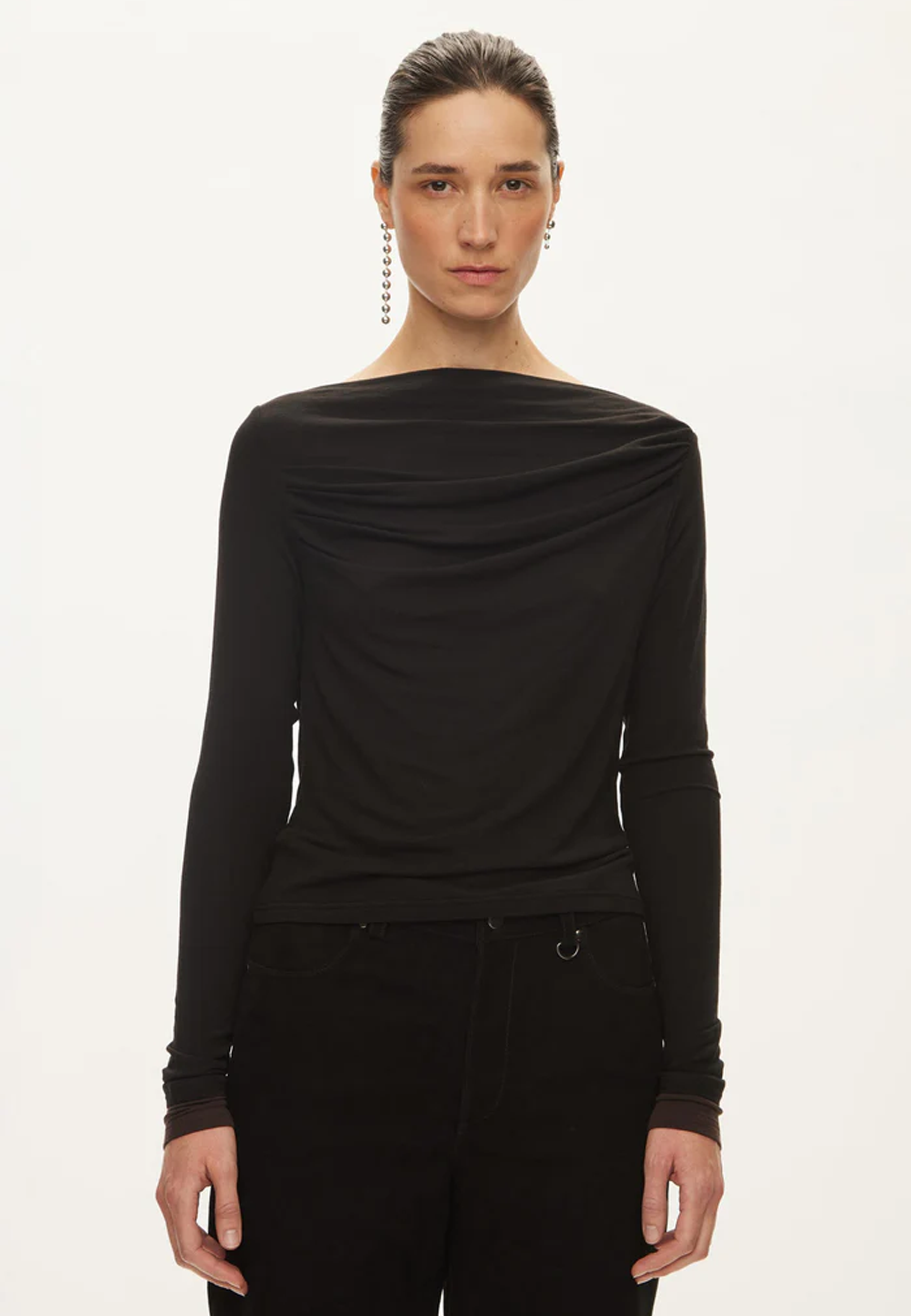 Bibi Merino Drape Longsleeve | Black Brown