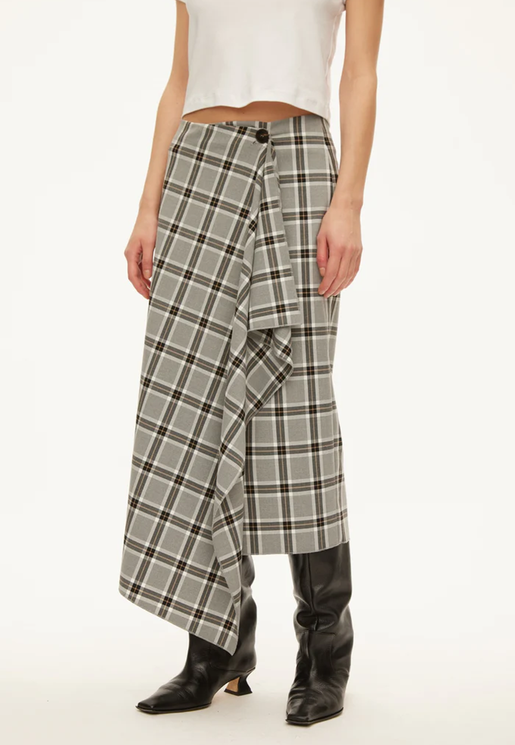 Billy Midi Wrap Look Skirt | Gray Check