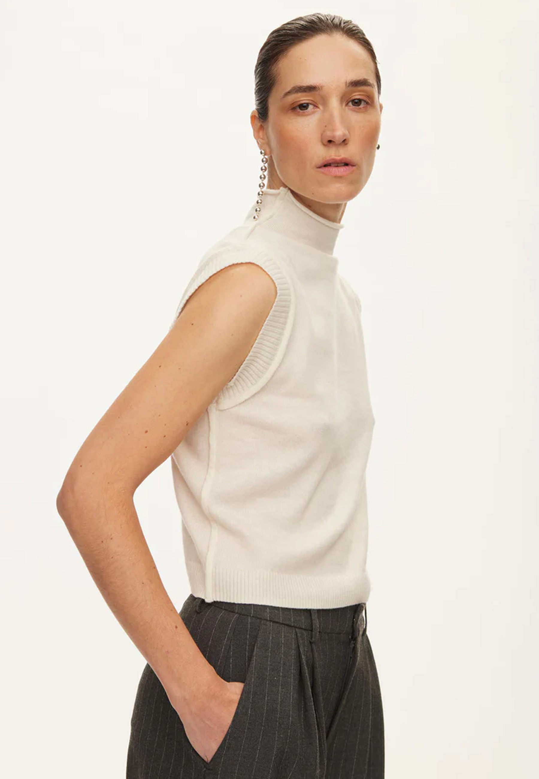 Carla Stehkragen Cashmere Top | Off White