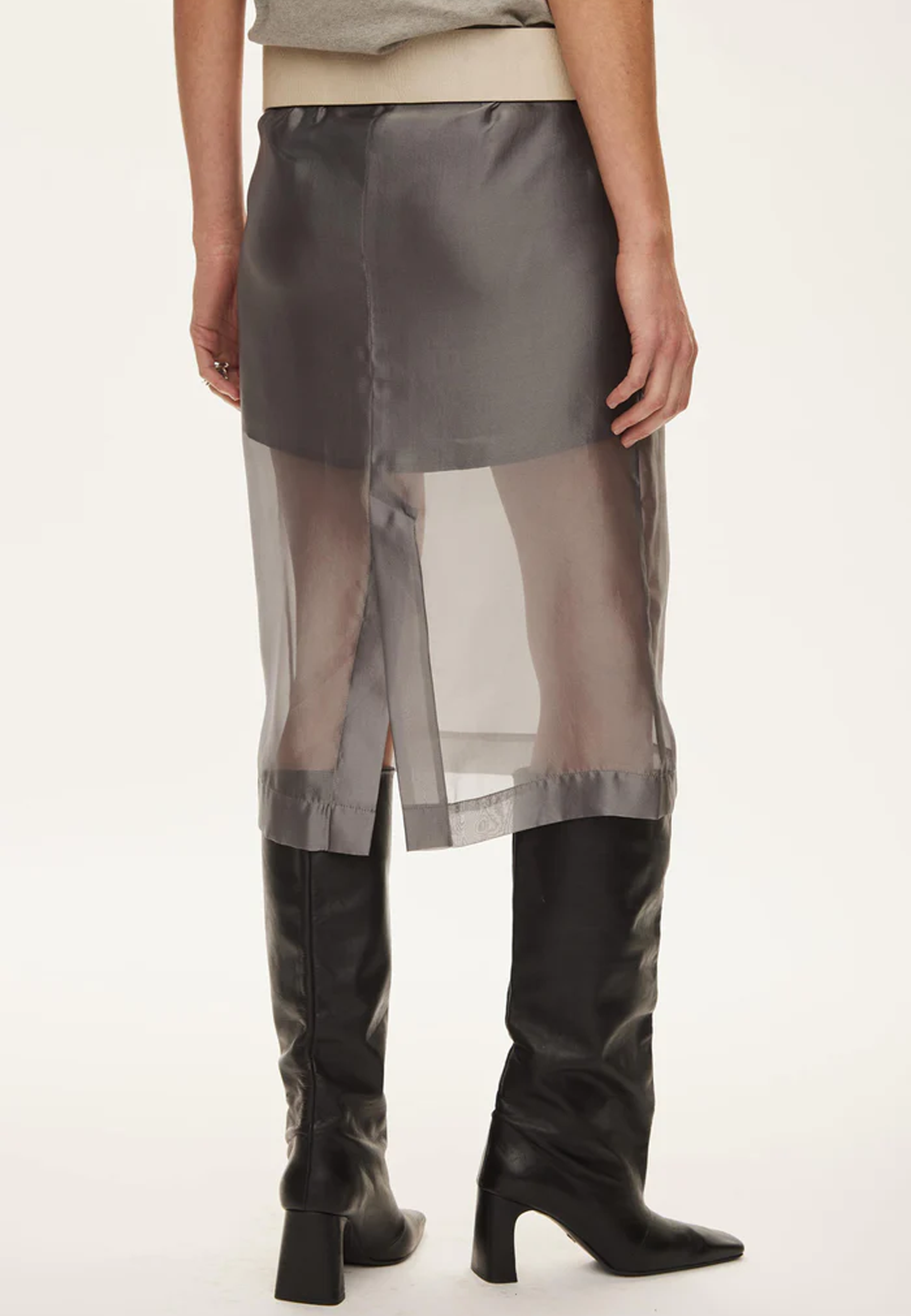 Cosmo Sheer Transparenter Midirock | Dark Gull Grey