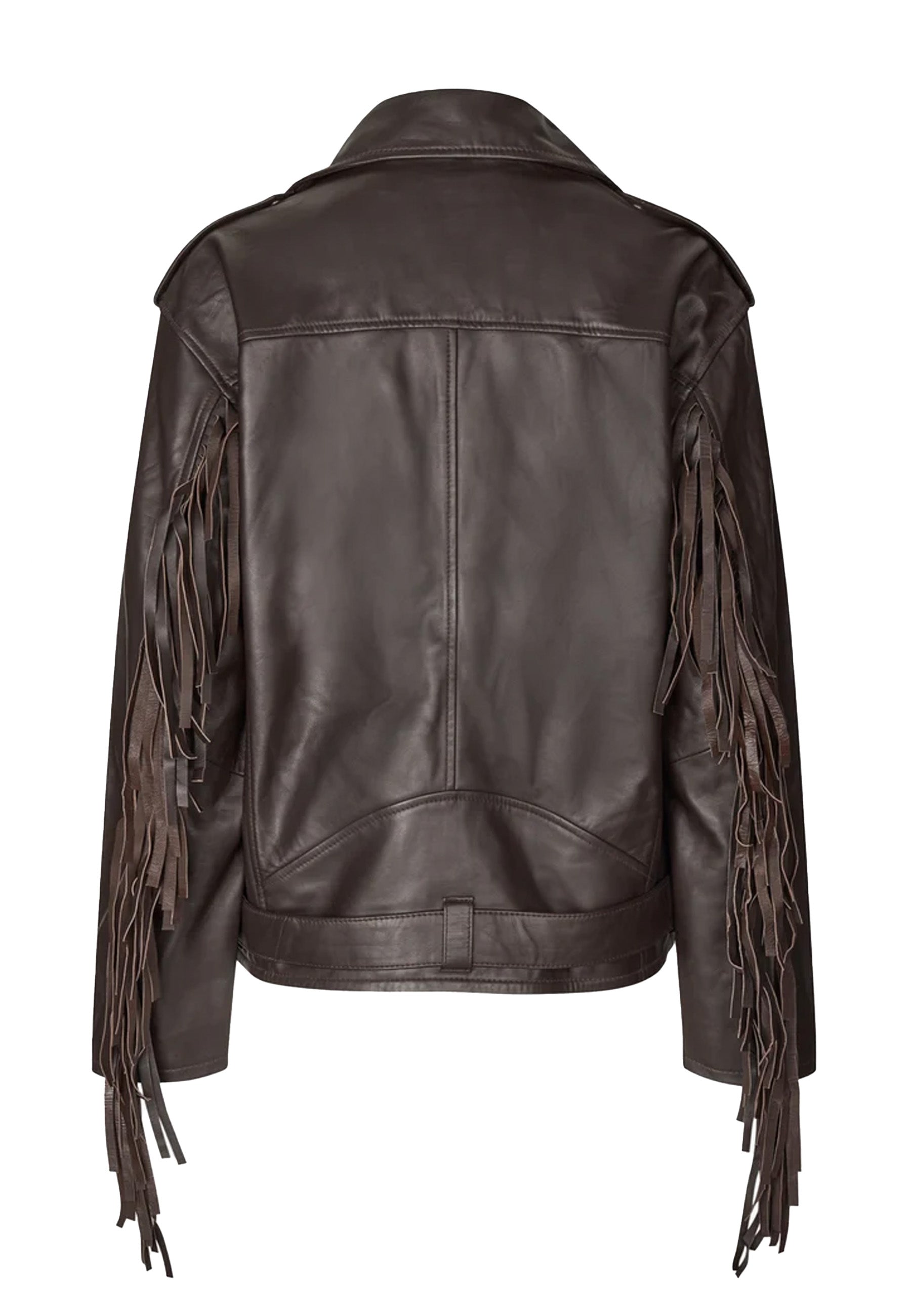 Fringe Leather Biker Jacke | Dark Oak