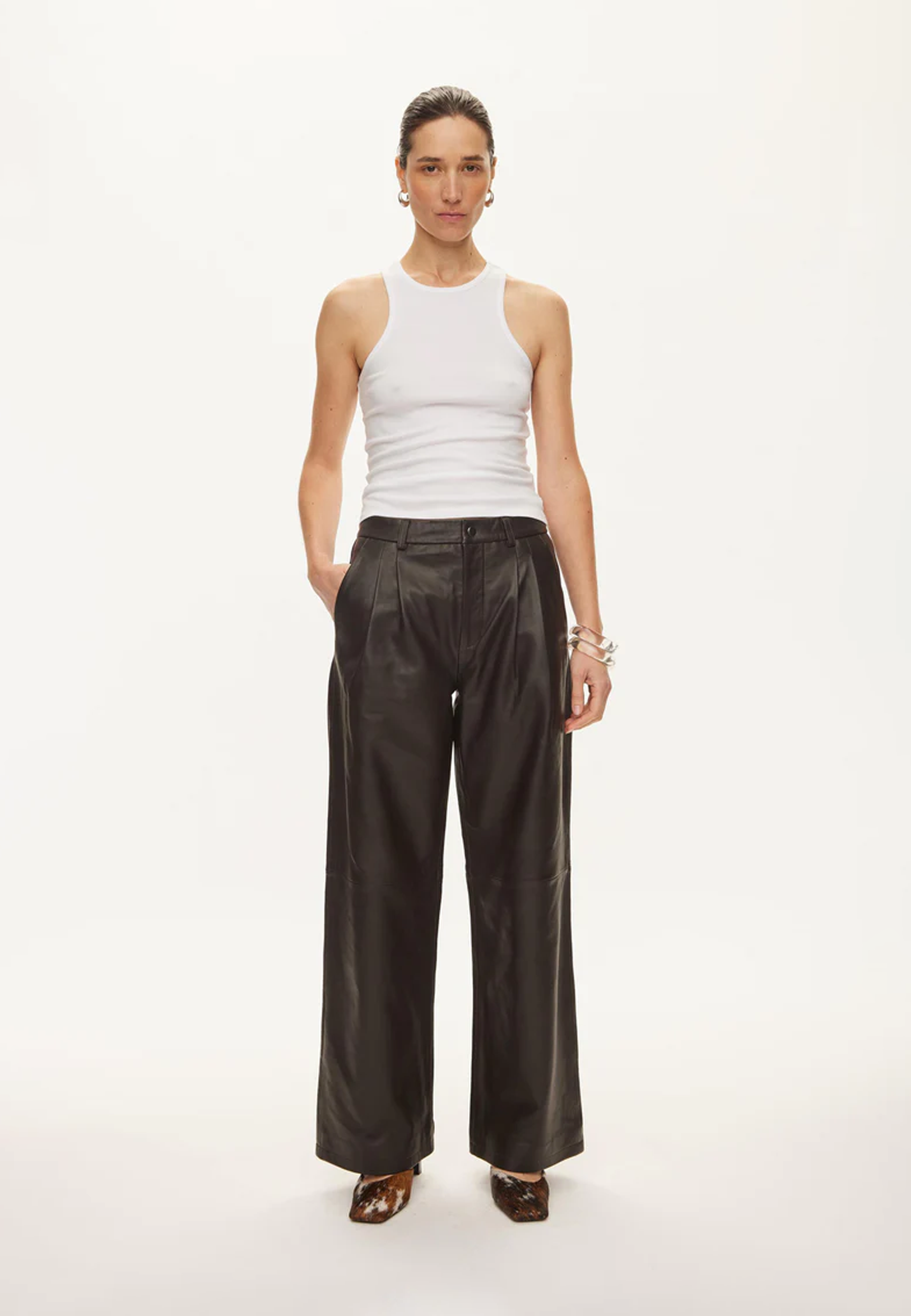 Roy Wide Leg Fit Lederhose | Chocolate Torte
