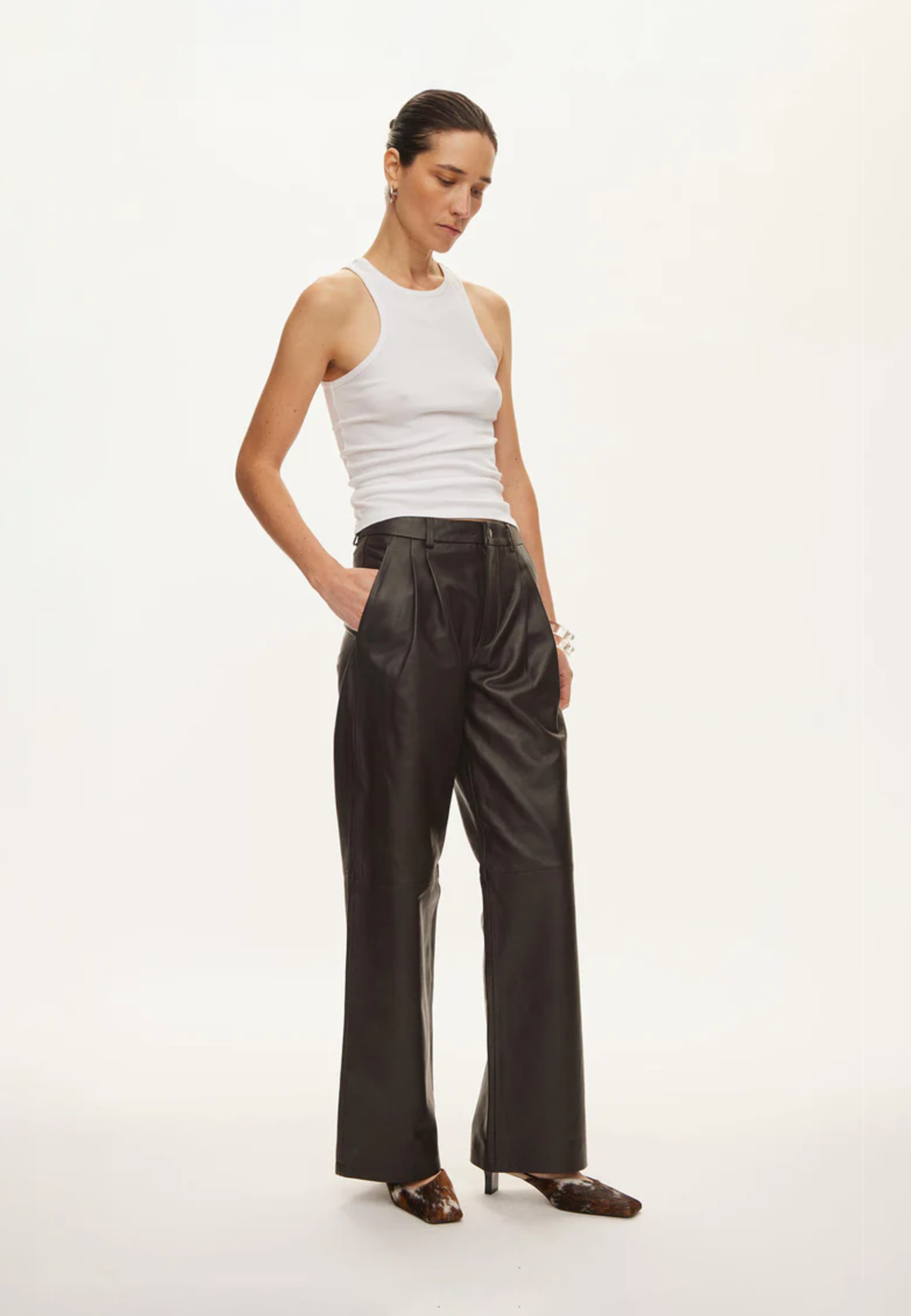 Roy Wide Leg Fit Lederhose | Chocolate Torte