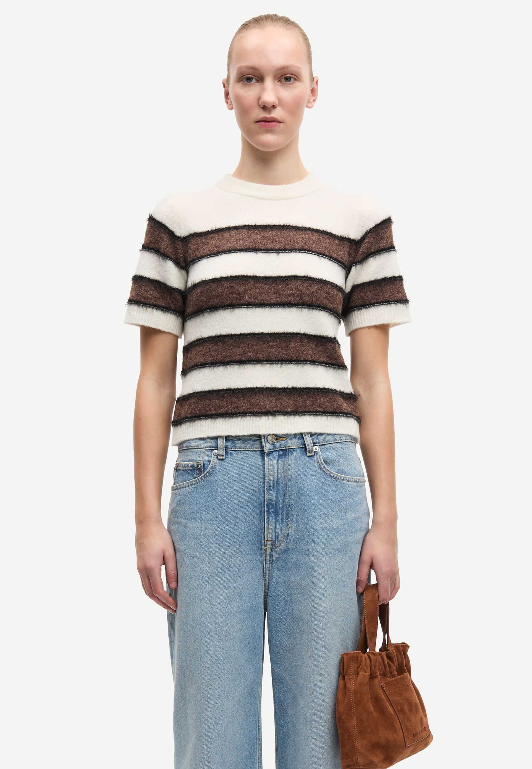 Sacian Alpaka T-Shirt | Black Coffee Stripes