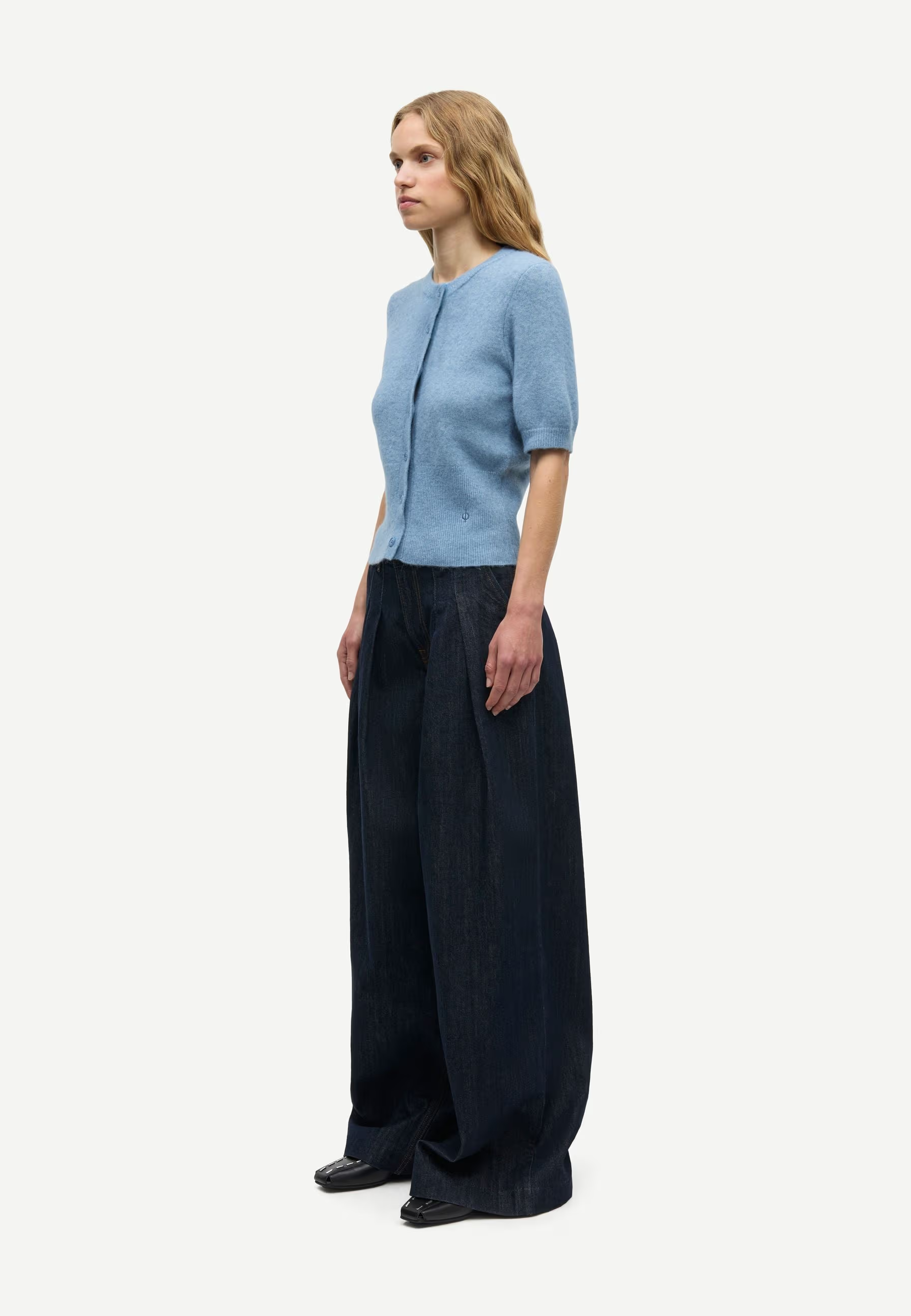 Salora Kurzarm Alpaka Cardigan | Blue
